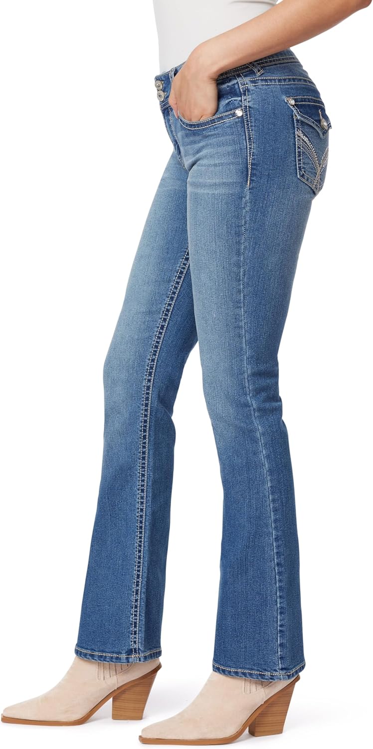 WallFlower Womens Luscious Curvy Bootcut Mid-Rise Bling Insta Stretch Juniors Jeans (Standard and Plus)