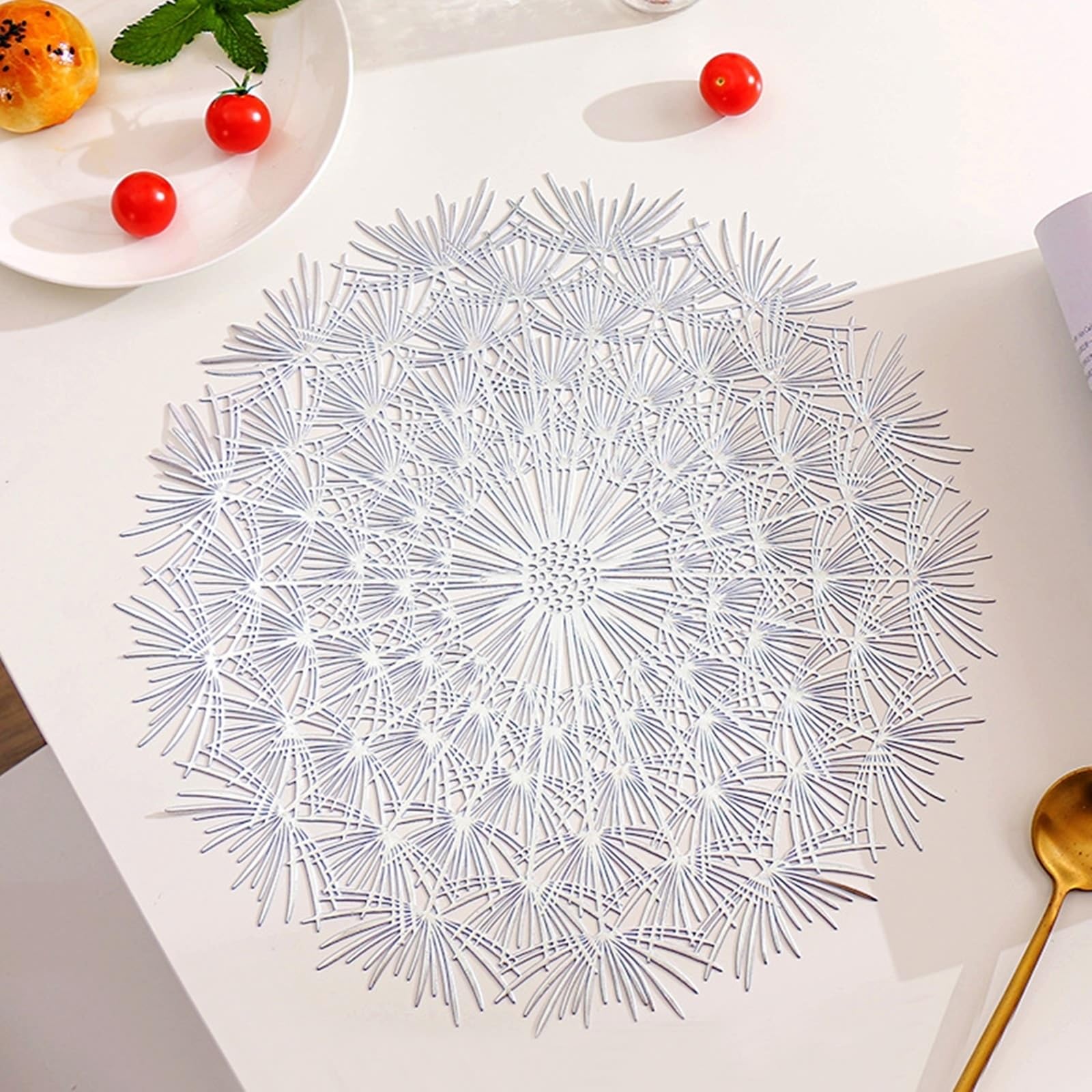 Lot de 8 sets de table argentés motif pissenlit 38 cm pour cuisine et salle à manger