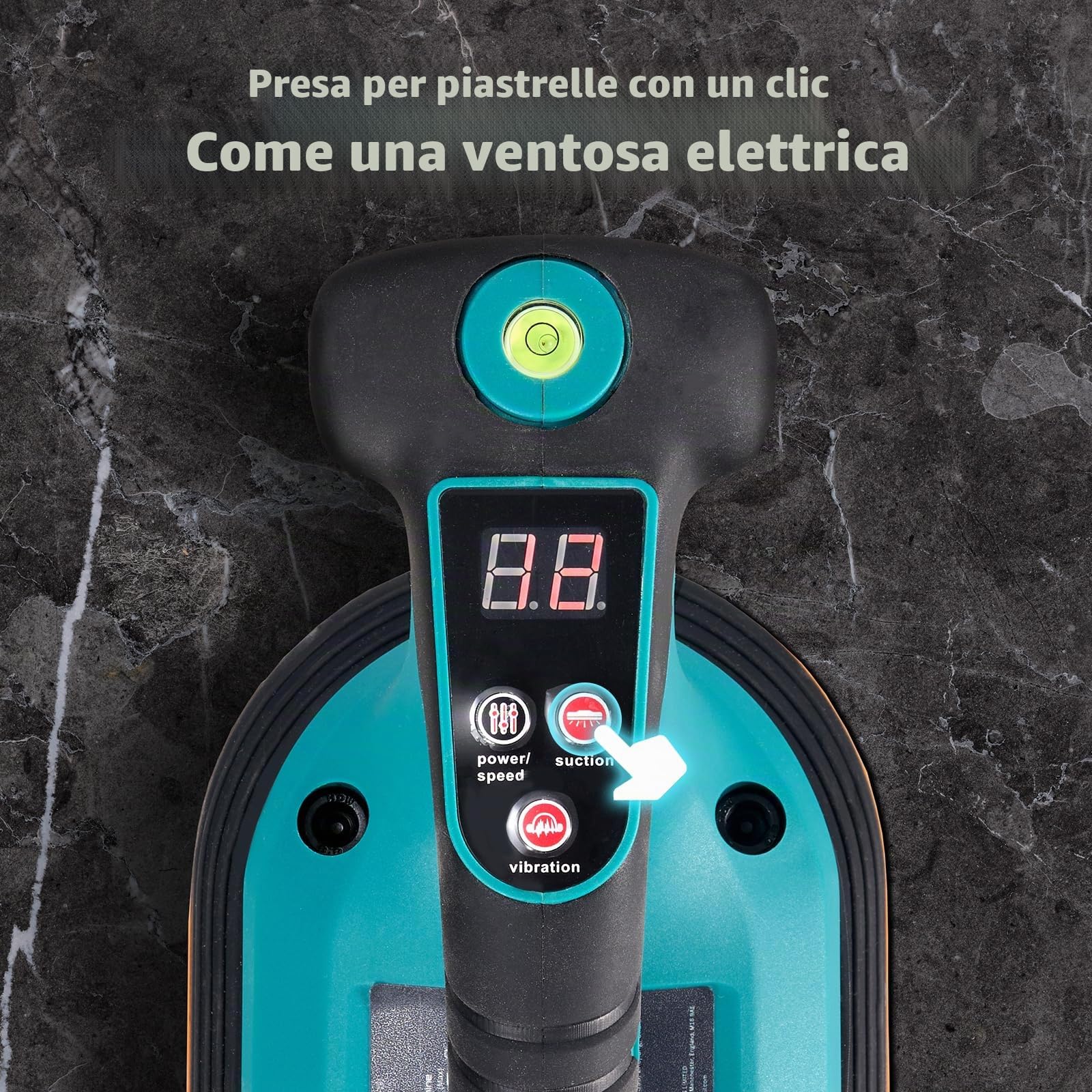 SEESII Vibratore per Piastrelle 285 mm, 2-in-1 Ventosa Vibrante per Piastrelle & Strumento di Vibrazione, 12 Velocità, Batteria 10 Ore, Livella – Vibratore Piastrelle per Formati Grandi (K919B)