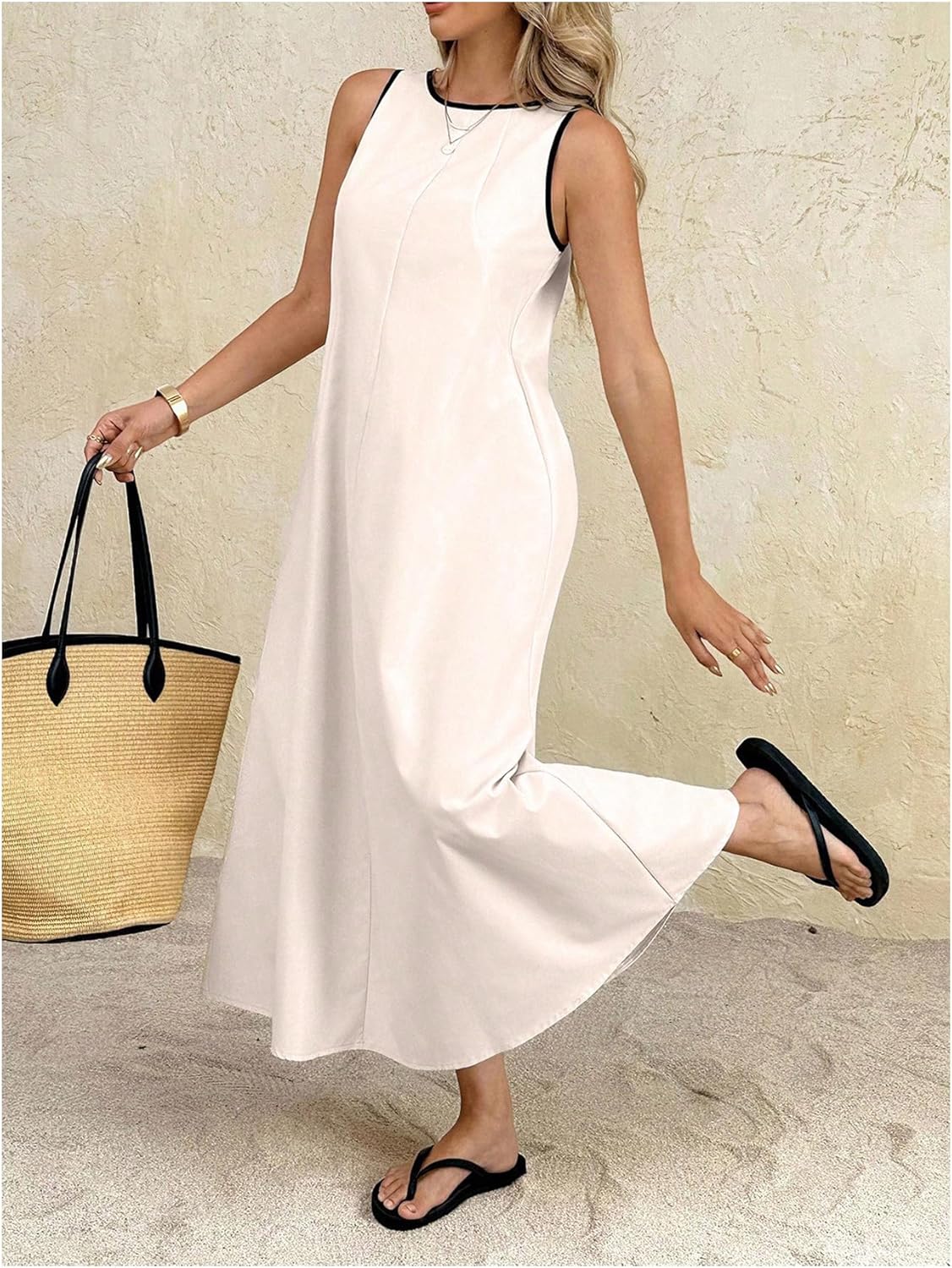 GORGLITTER Women's Summer Maxi Dress Sleeveless Crewneck A Line Flared Casual Vacation Party Beach Going Out Sun Dresses - Image 2