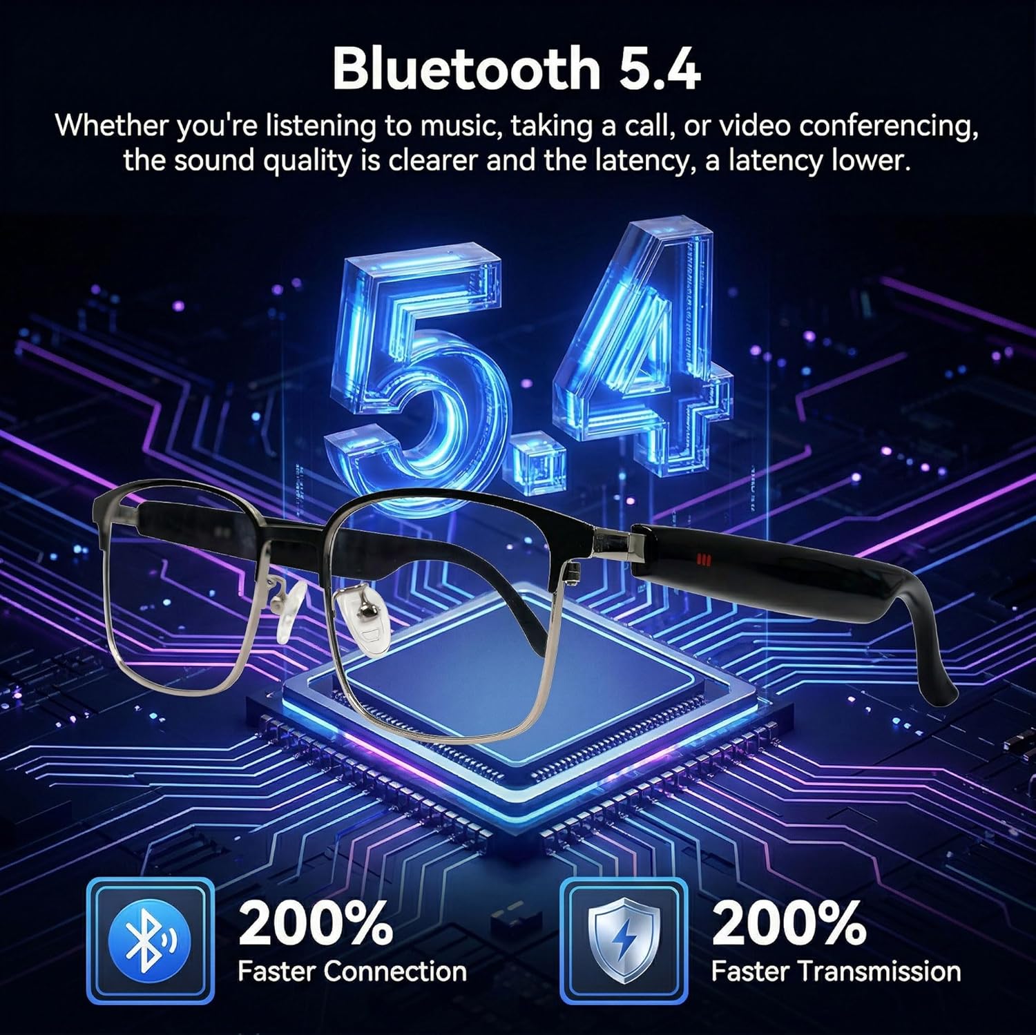 Smart Bluetooth Glasses with AI Translation, 164 Languages Translator, with Speaker,Photochromic Lenses, TR90 Frame, 5H Battery Life, Open-Ear Audio for Men & Women, Driving,Travel&Work
