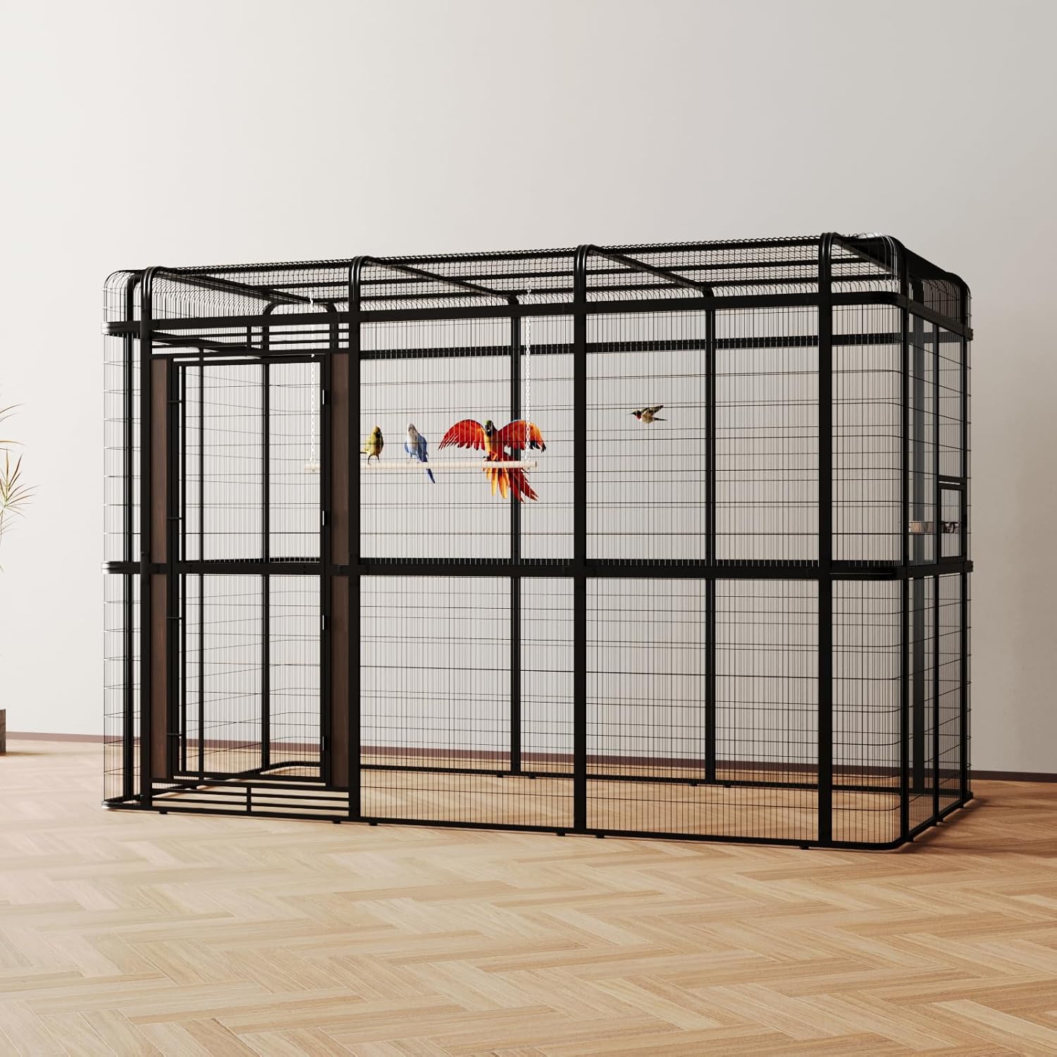 wonline 10FT Extra Large Bird Cage for Parakeets Outdoor Bird Aviary Parrot Cage with Perch, Walk-in Heavy Duty Birdcage for Macaws Canaries Parrots Budgie Lovebirds, Black