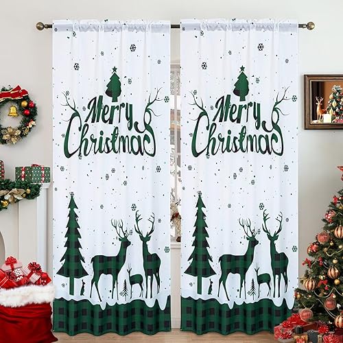 Cortinas de Navidad para sala de estar, con estampado de Papá Noel de Navidad, con ojales, aislamiento térmico, cortinas decorativas para dormitorio