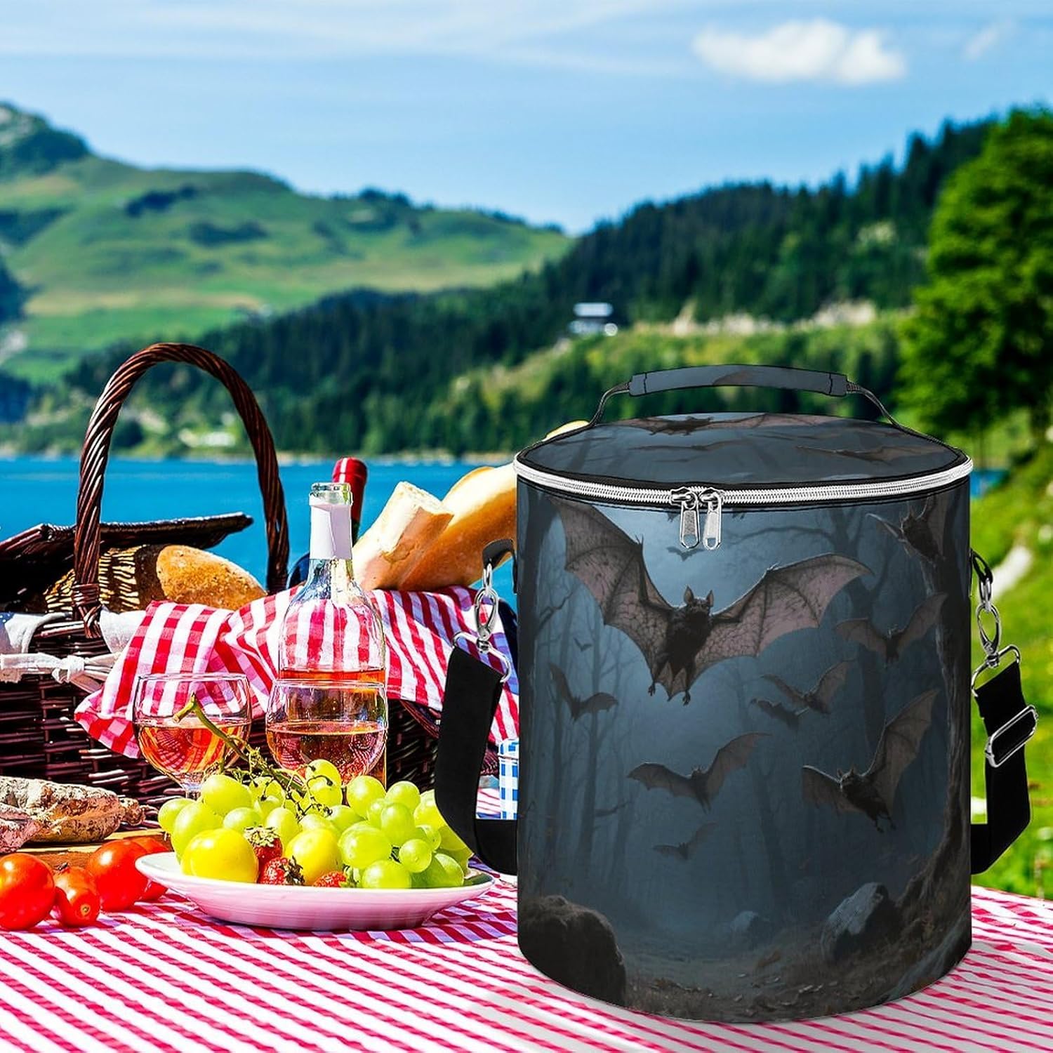 Bat Lunch Bag 15L, Insulated Picnic Basket with Leakproof Design - Large Cooler Tote for Camping, Beach, Hiking & Groceries