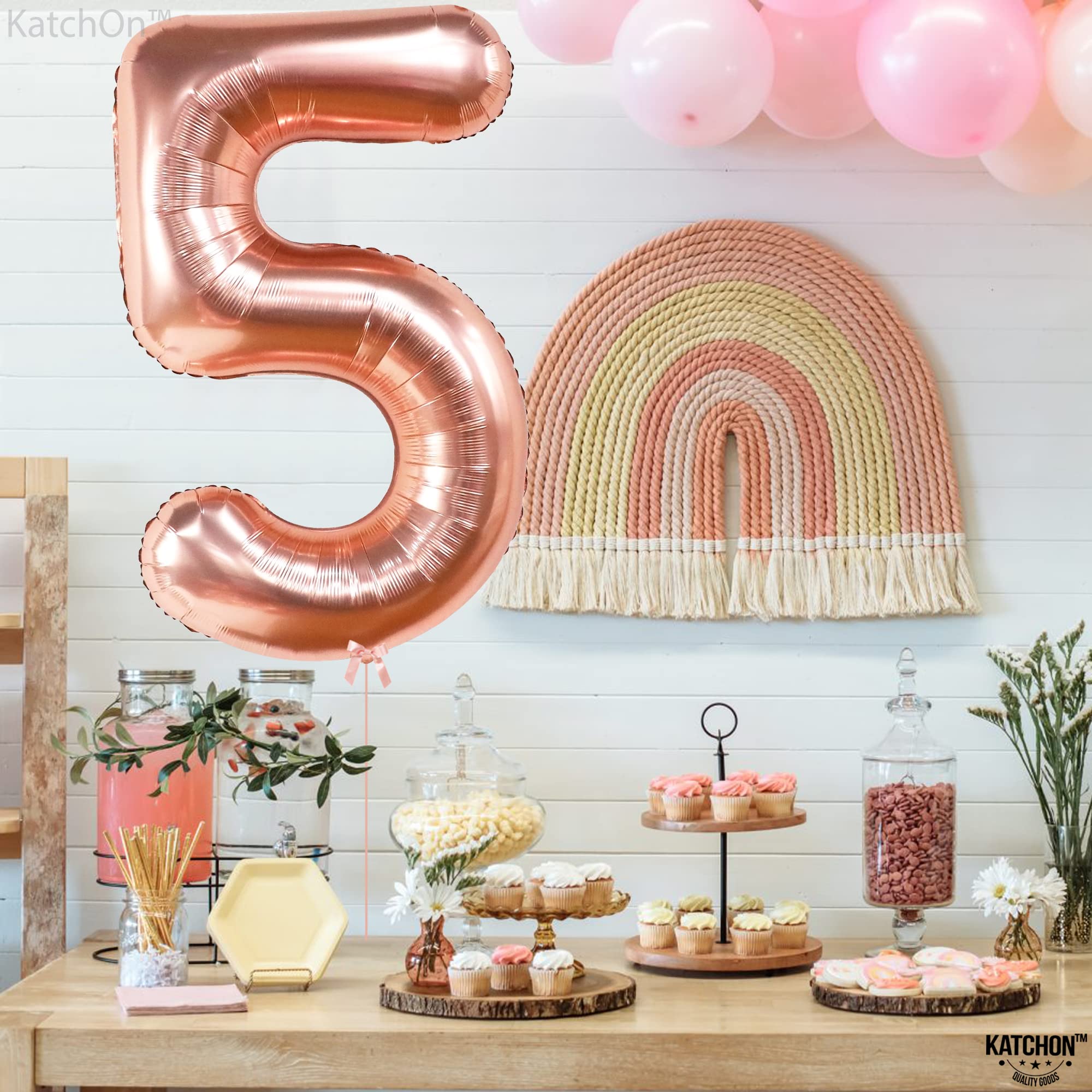 KatchOn, Giant, Rose Gold Number 5 Balloon - 40 Inch | Five Balloon | Rose Gold 5 balloon, Rose Gold 5th Birthday Decorations for Girls | Rose Gold 5 Birthday balloons for Girl