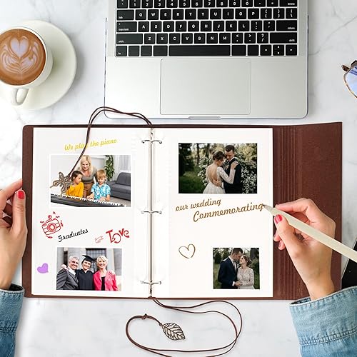 Miniatura 5 de AIOR Álbum de recortes de cuero autoadhesivo, 60 páginas en blanco, álbum de recortes de boda, álbum de fotos de memoria para parejas, aniversario,