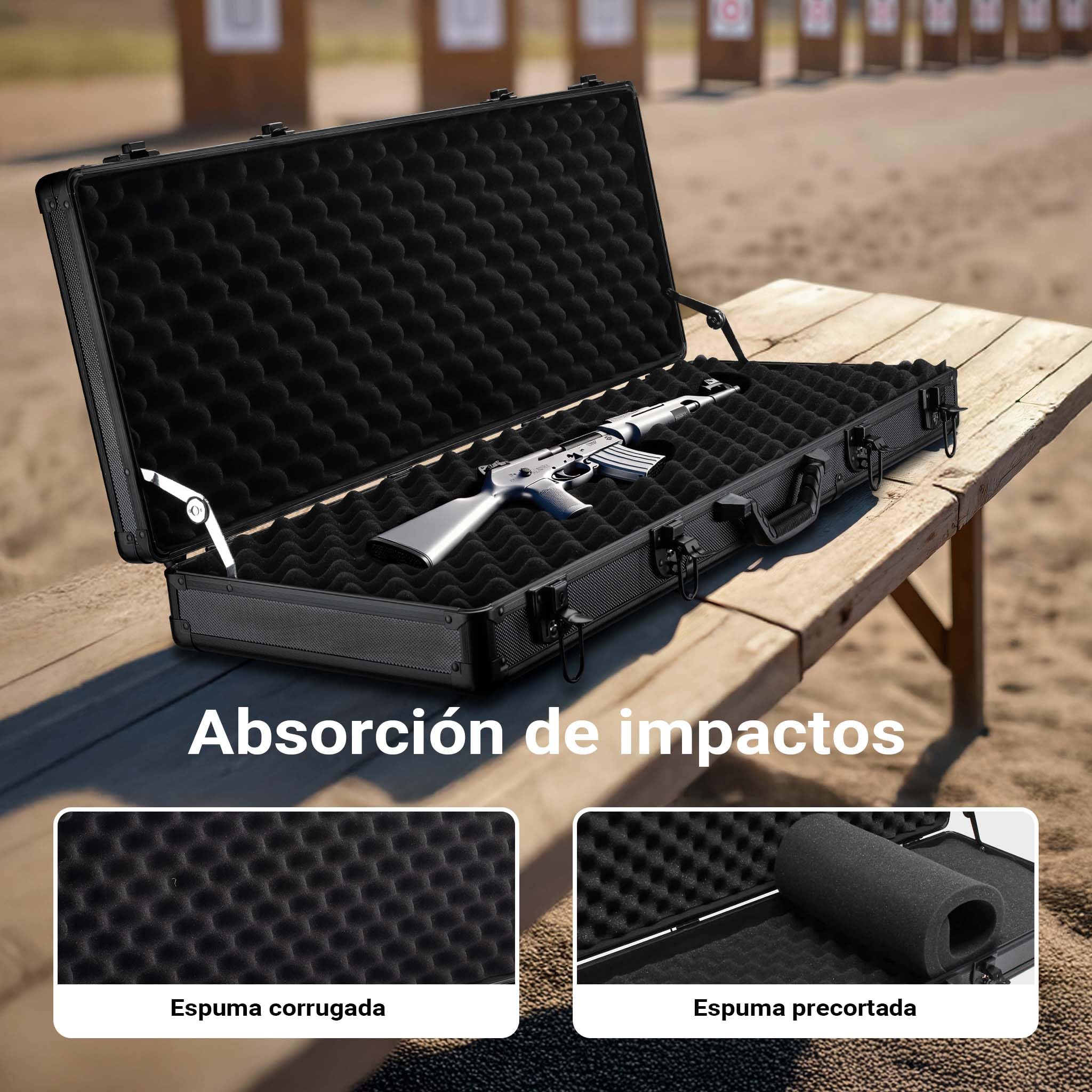 WilTec Maletín para Armas de Fuego Negro con Acolchado de Espuma y 4 cerraduras de Seguridad