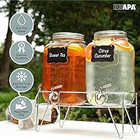 Vista 3 de Ilyapa Dispensador de bebidas de 2 galones, paquete de 2 con base de metal, grifo de acero inoxidable, dispensadores de bebidas para fiestas