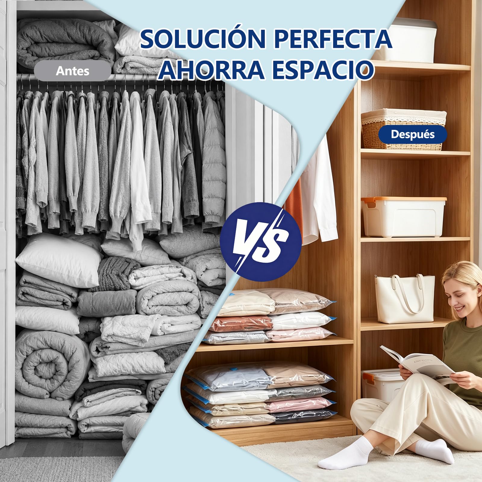Bolsas Vacío Ropa Viaje con Bomba Eléctrica, 20 uds, 4 Tamaños | Material PA+PE extra grueso,Resistente a desgarros,Reutilizable,Mezcla de tamaños 40×60/50×70/60×80/80×100 cm