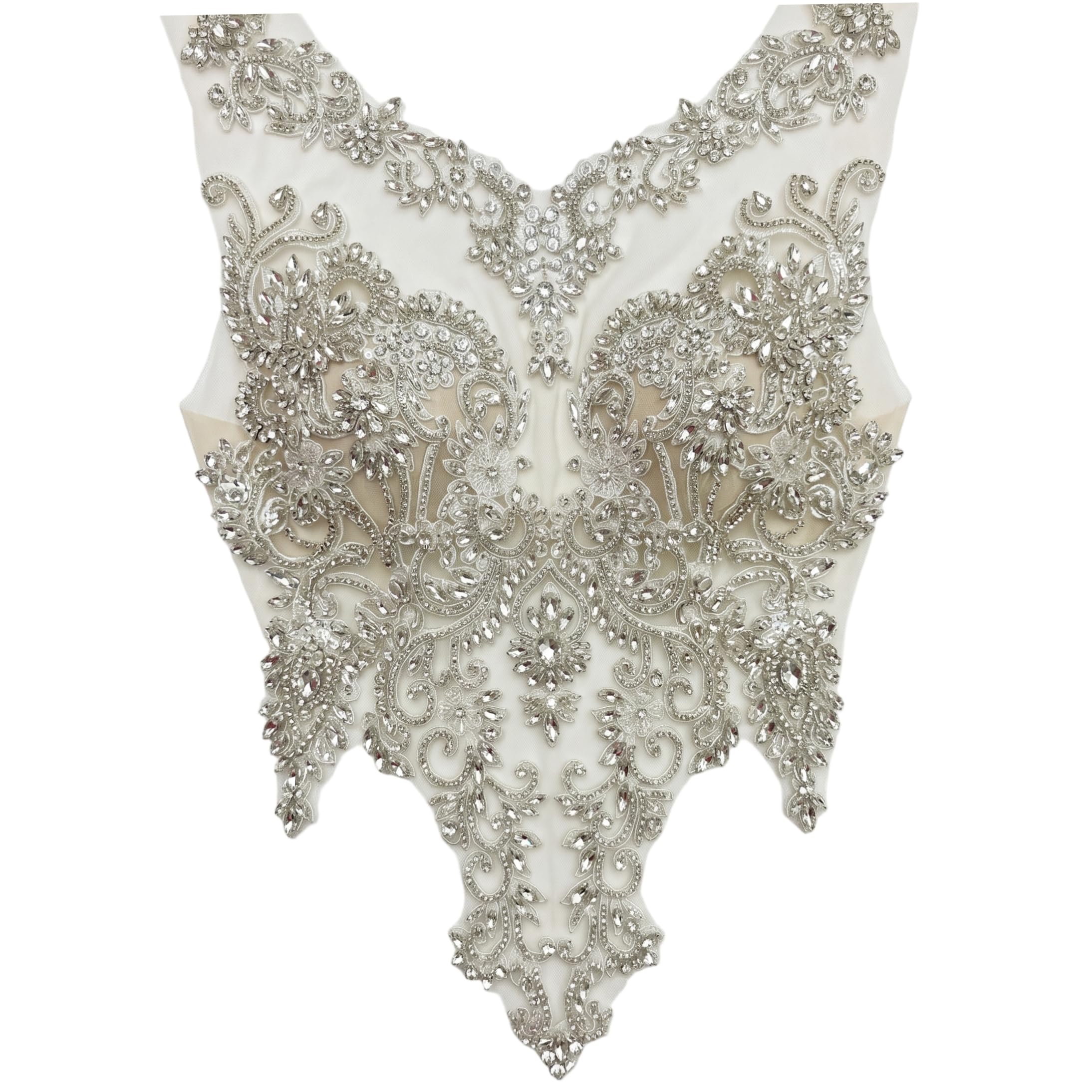 Applique argentée en strass faits main pour robe de bal et embellissement cristal