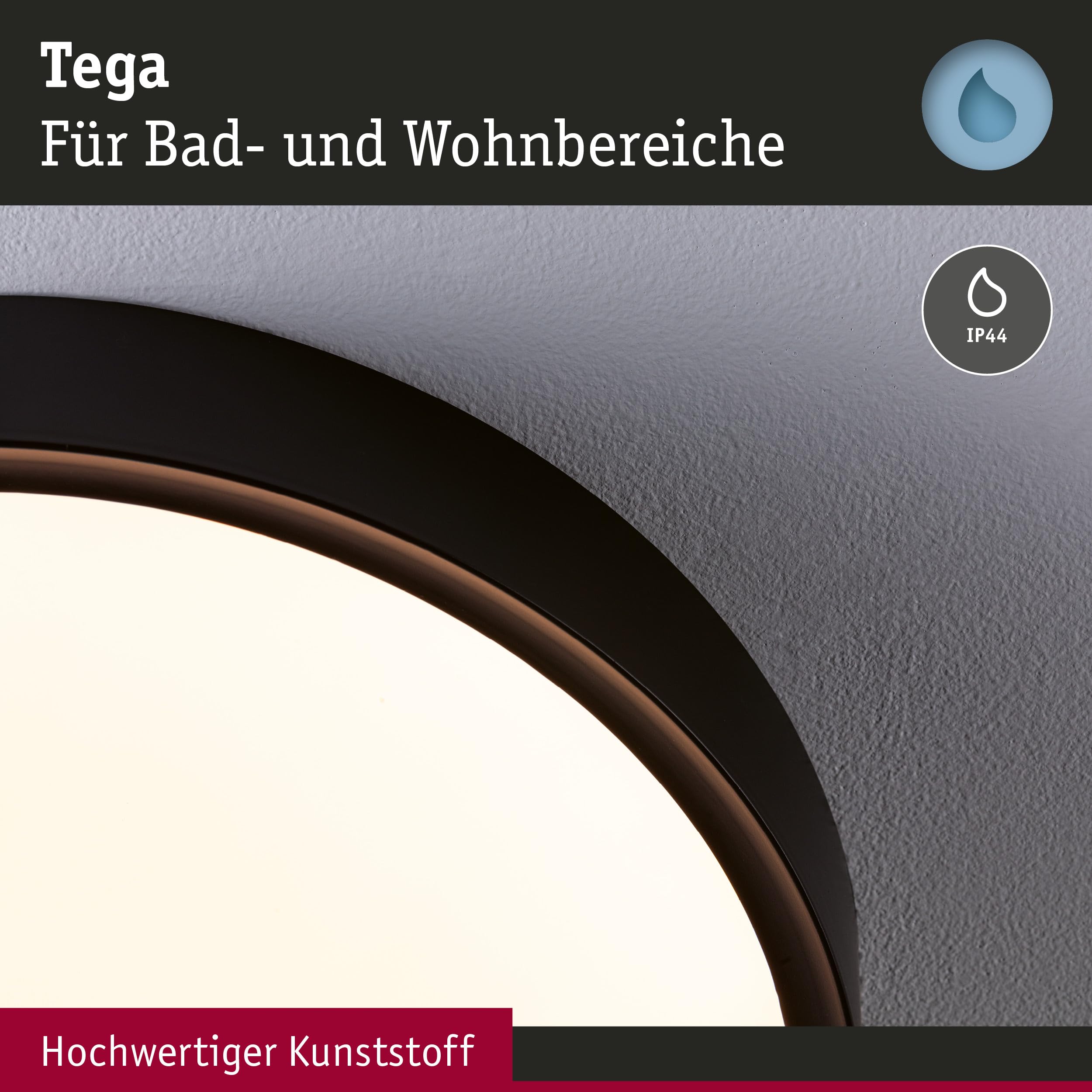 Paulmann 71086 LED Deckenleuchte Selection Bathroom Tega IP44 White Switch 1200lm 230V 22,5W Schwarz matt Badleuchte Badleuchte