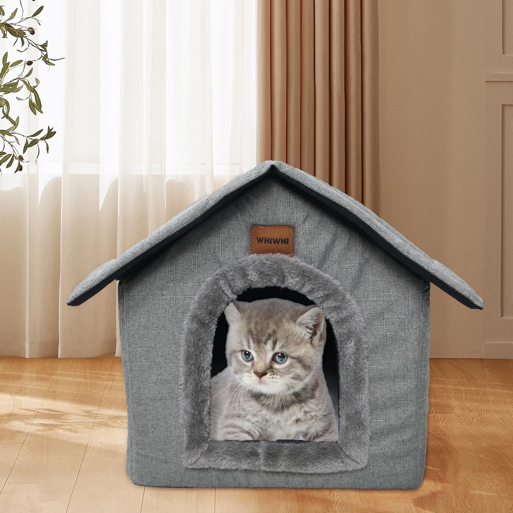 Hundehütte Hundehöhle mit Abnehmbarem Plüschkissen Katzenhöhle Haustierhaus Warmes Und Gemütliches Hundehaus Katzenhaus 35x30x35cm