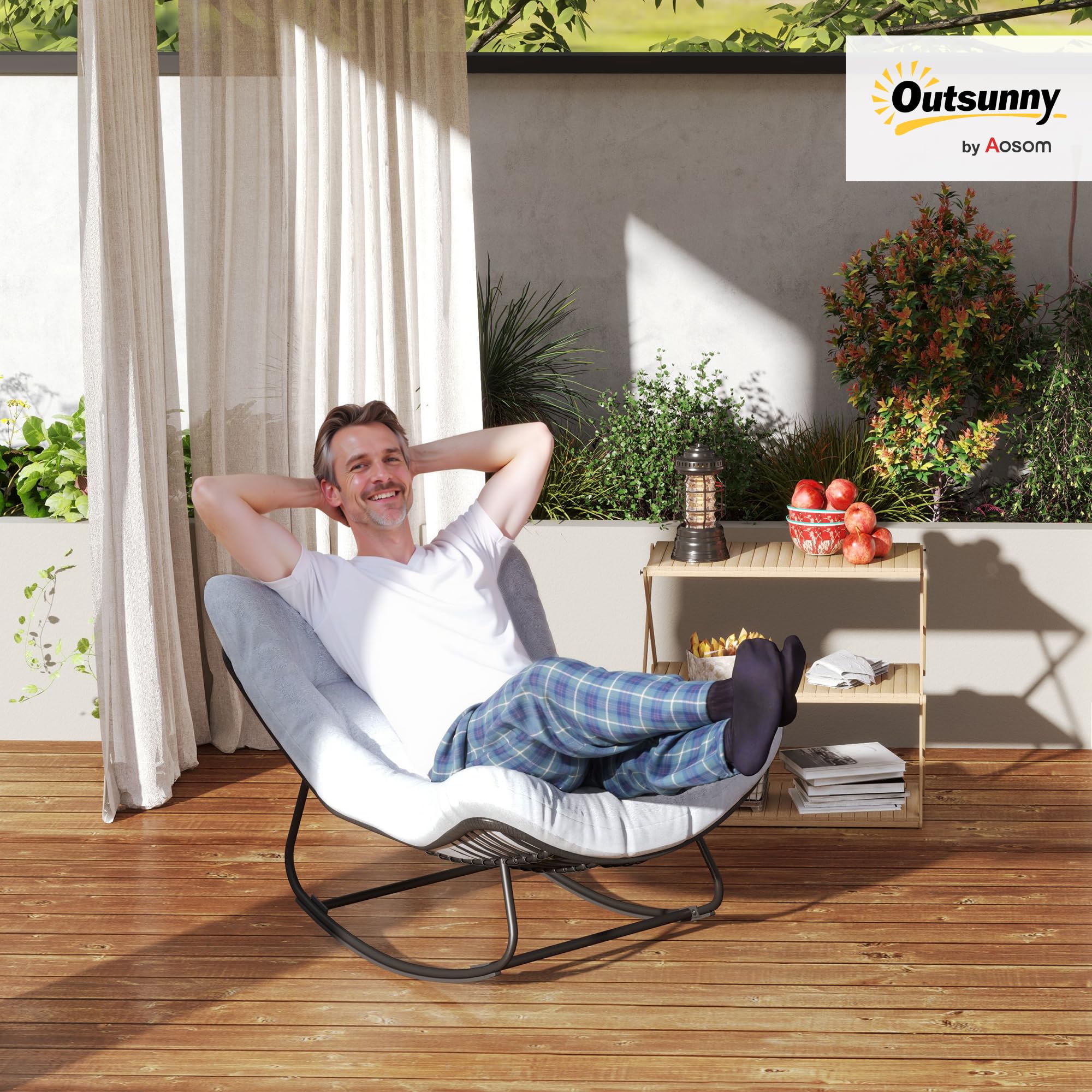 Outsunny Rattan Schaukelstuhl Gartenbank mit Stahlrahmen Kissen, Schaukelbank Gartenschaukel Outdoor Bank Sitzbank Gartenmöbel Parkbank für Garten Terrasse Park 98 x 111 x 74 cm Grau