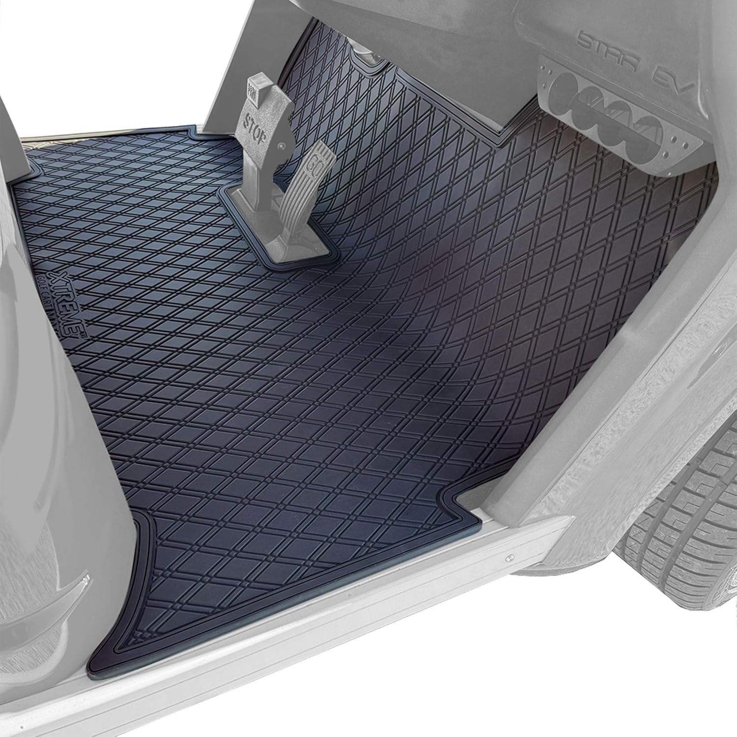 Xtreme MATS for StarEV Sirius Full Coverage Double Diamond Rubber Golf Cart Floor Mat - Fits Star Sirius Models Only - Overlay Protective Floor Liner Accessory for Golf Carts (All Black)