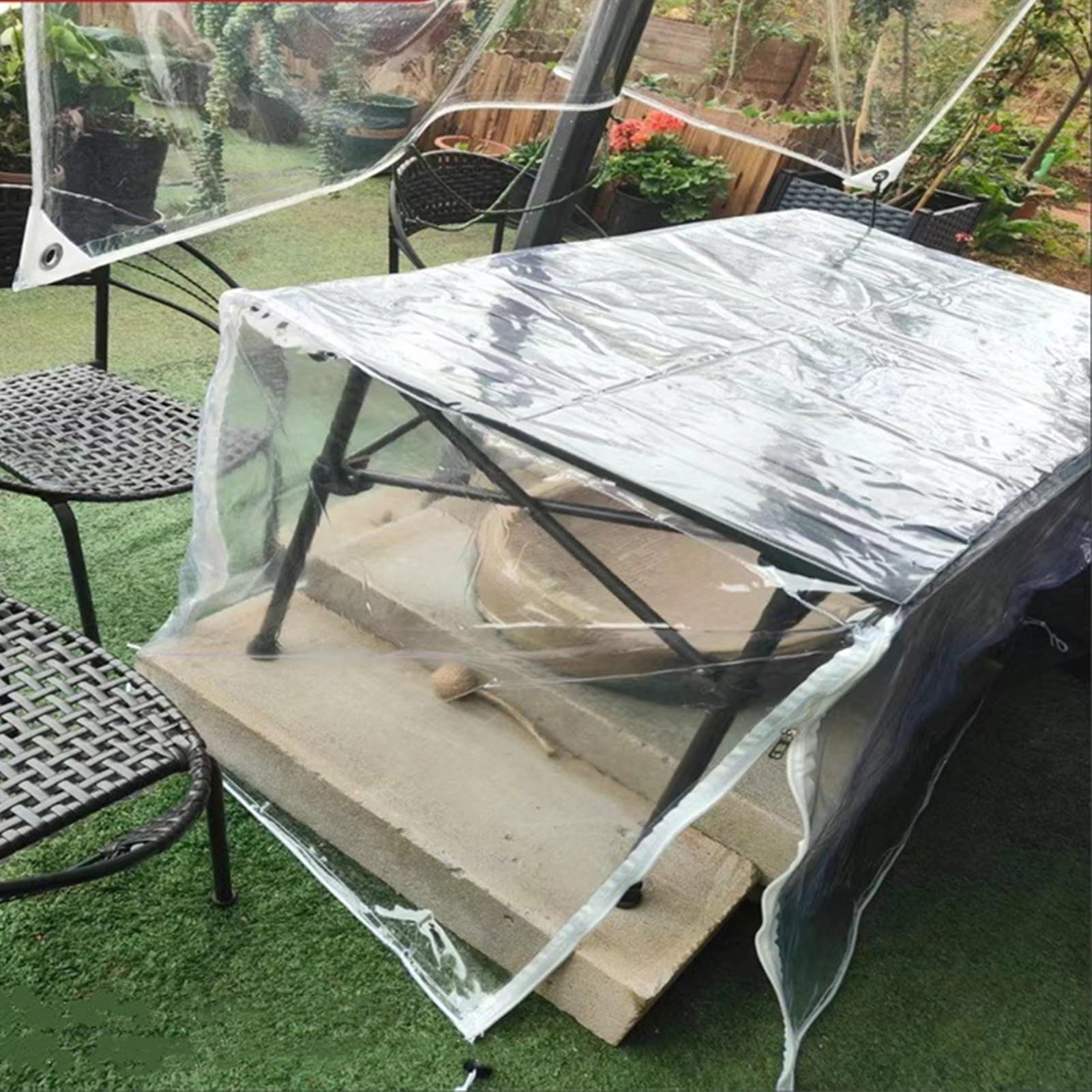 Trwały, przezroczysty pokrowiec na meble ogrodowe z PCW, wodoodporny, ochronny, metalowy pokrowiec na półkę z zamkiem błyskawicznym (90 x 40 x 180 cm) – odporny na warunki atmosferyczne, przezroczysta