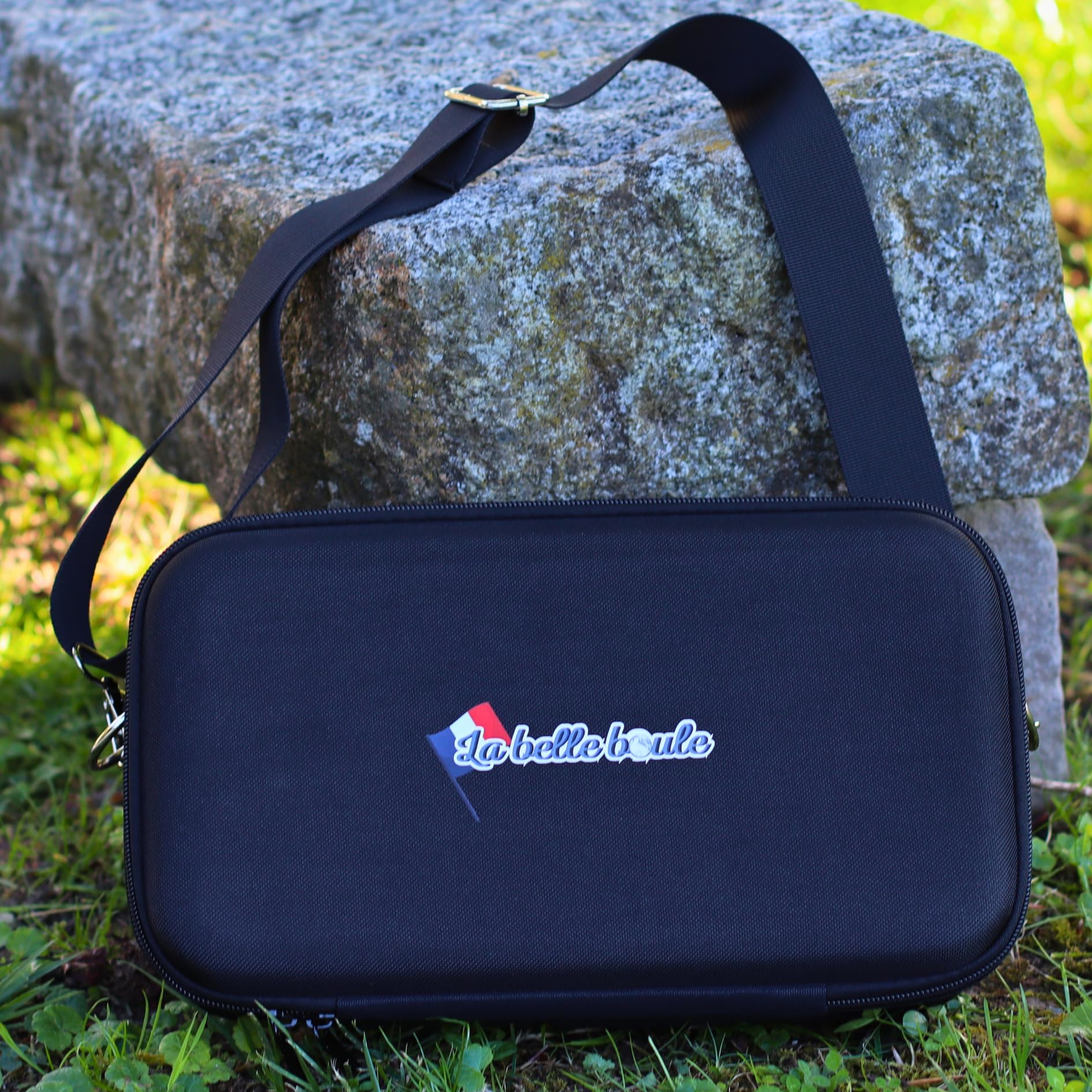 Tasche für Boccia, Hartschale, 3 Kugeln bis 8 cm, Tripletttasche für Petanque, Transporttasche, leiser Transport, verstellbarer Schultergurt, integrierter Griff, einzeln verkauft