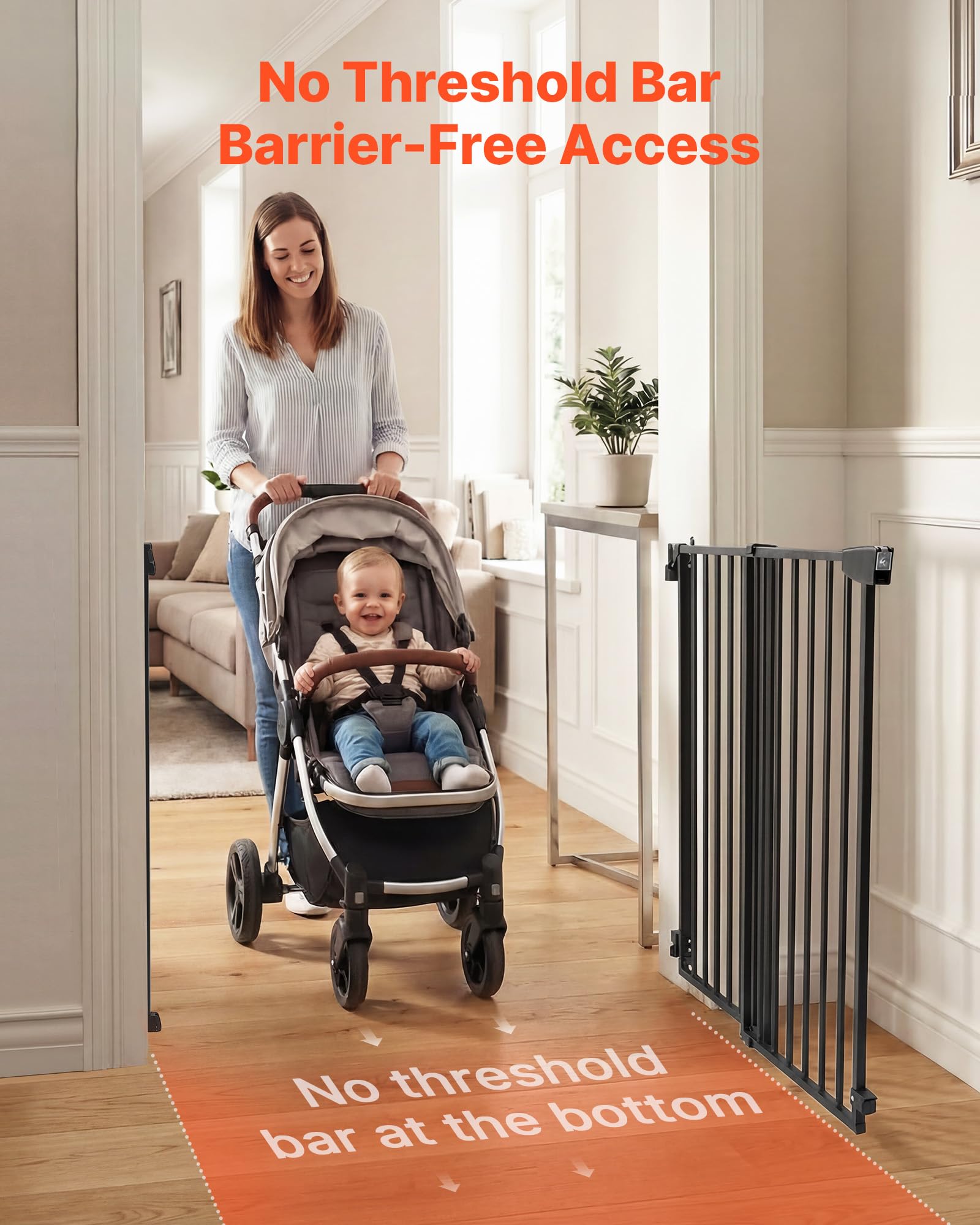 VEVOR Barrière de Sécurité Bébé, Largeur Réglable 720-1085 mm, Barrière Porte Chien, Hauteur 760 mm, sans Barre au Sol, Fixation par Perçage avec Accessoires, pour Escaliers, Passages et Maison, Noir
