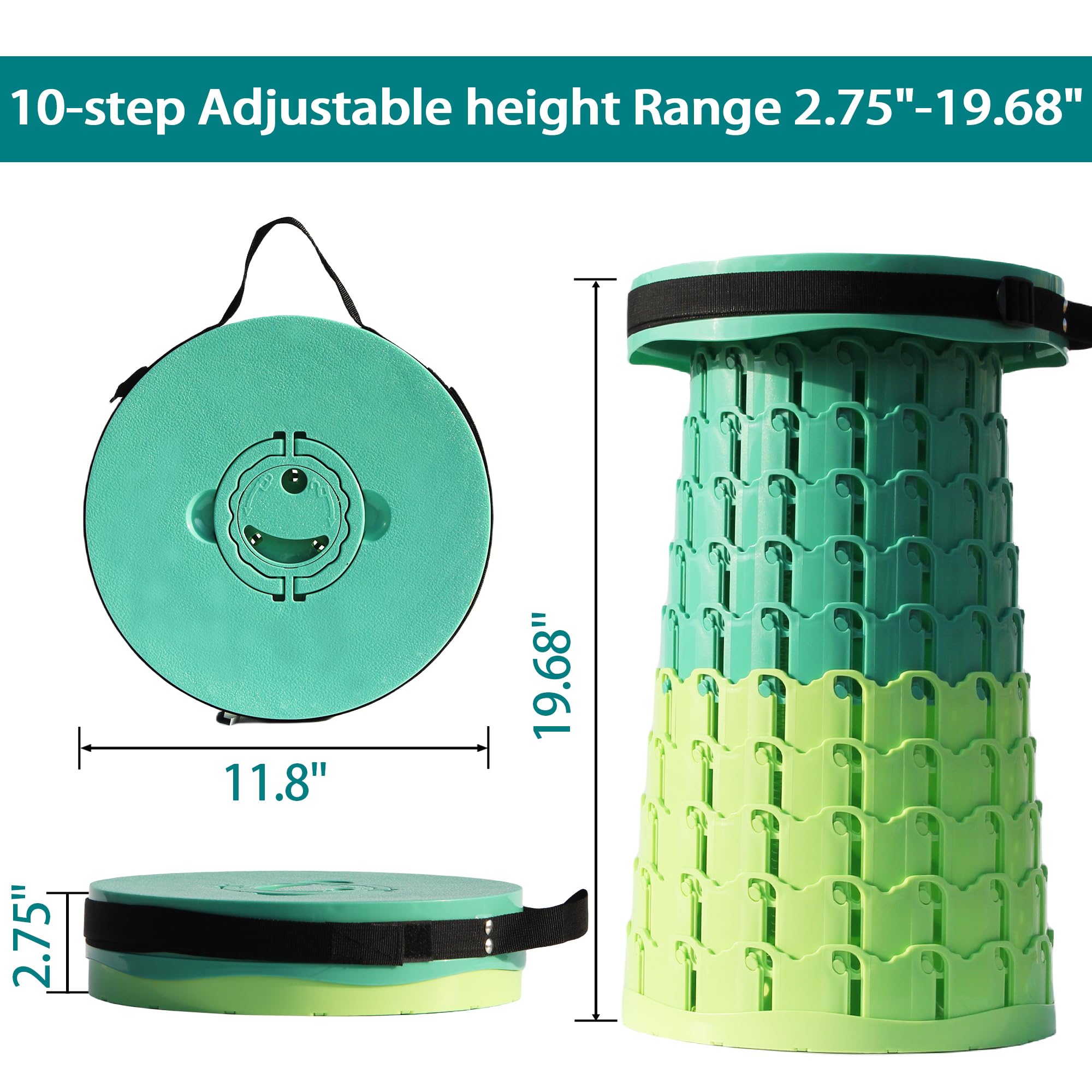 ALEVMOOM XL Sgabello Pieghevole Portatile, Sgabello Telescopico Portatile Con Cuscino Regolabile Sgabello da Campeggio per Pesca Campeggio Escursione Trekking Interna, Carico Massimo 450kg (Verde)