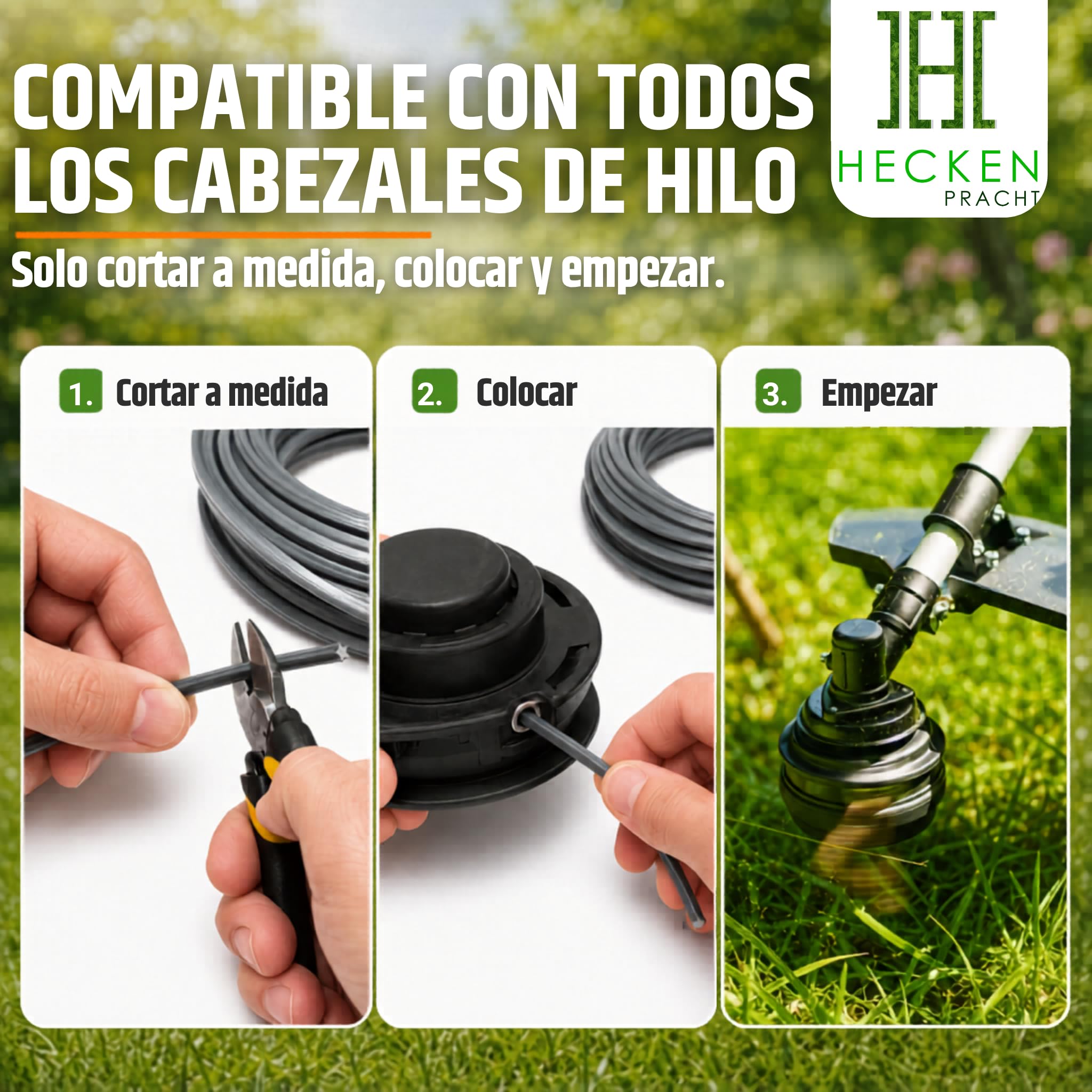 Heckenpracht® Hilo desbrozadora con núcleo reforzado 3mm ⌀ x 100m | perfil estrella extra afilado | hilo para desbrozadora | hilo para cortabordes | hilo nylon