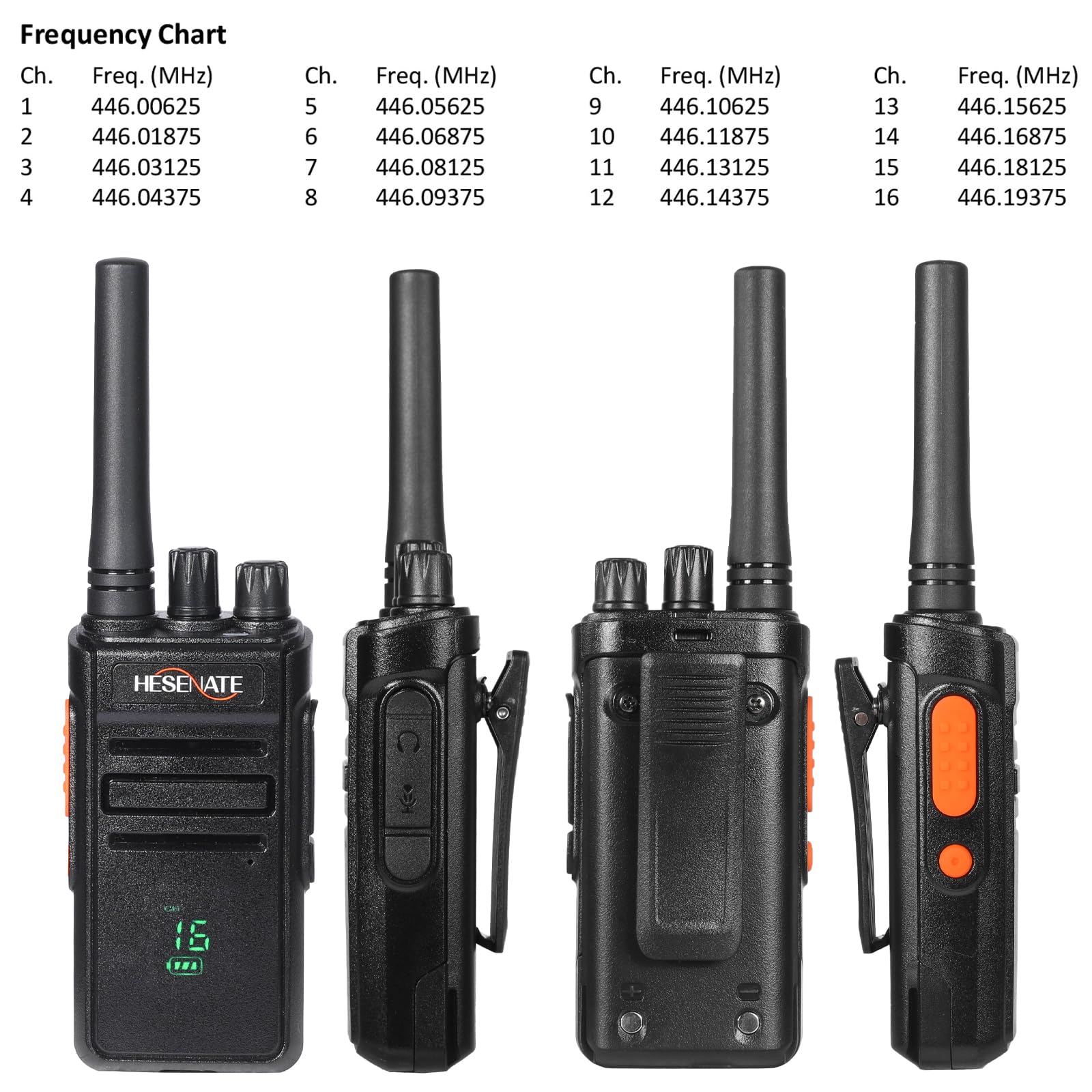 HESENATE HT66 Plus Walkie Talkie sin Licencia,16 Channels con Pantalla,Walkies Profesionales Largo Alcance,con VOX Manos Libres Pinganillo Walkies,para Restaurantes Hotel (2 Pizeas,Negro)