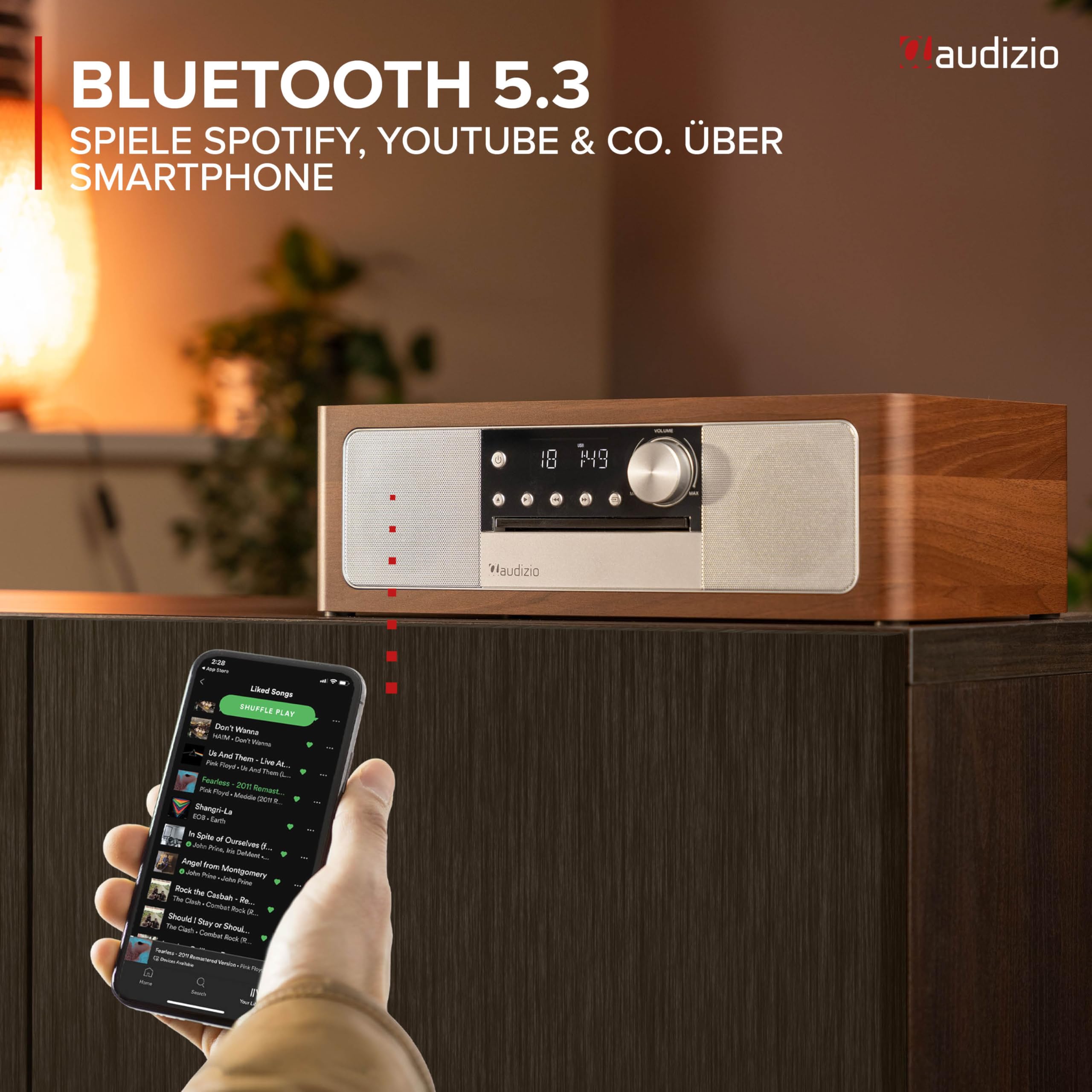 Audizio Lunata - DAB Radio mit CD Player, 100W Stereoanlage mit CD & Bluetooth 5.3 - Musikanlage mit HDMI, USB & AUX, Einfache Steuerung, DAB Plus Radio Musikanlage mit Fernbedienung - Silber