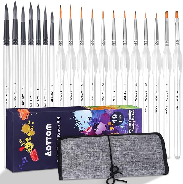 Fine Detail Paintbrushes Set Artist Paintbrushes 19pcs Professional Paintbrushes Set for Acrylic Oil Watercolor Gouache Miniature Model Art for Adults Beginners Artists Professionals