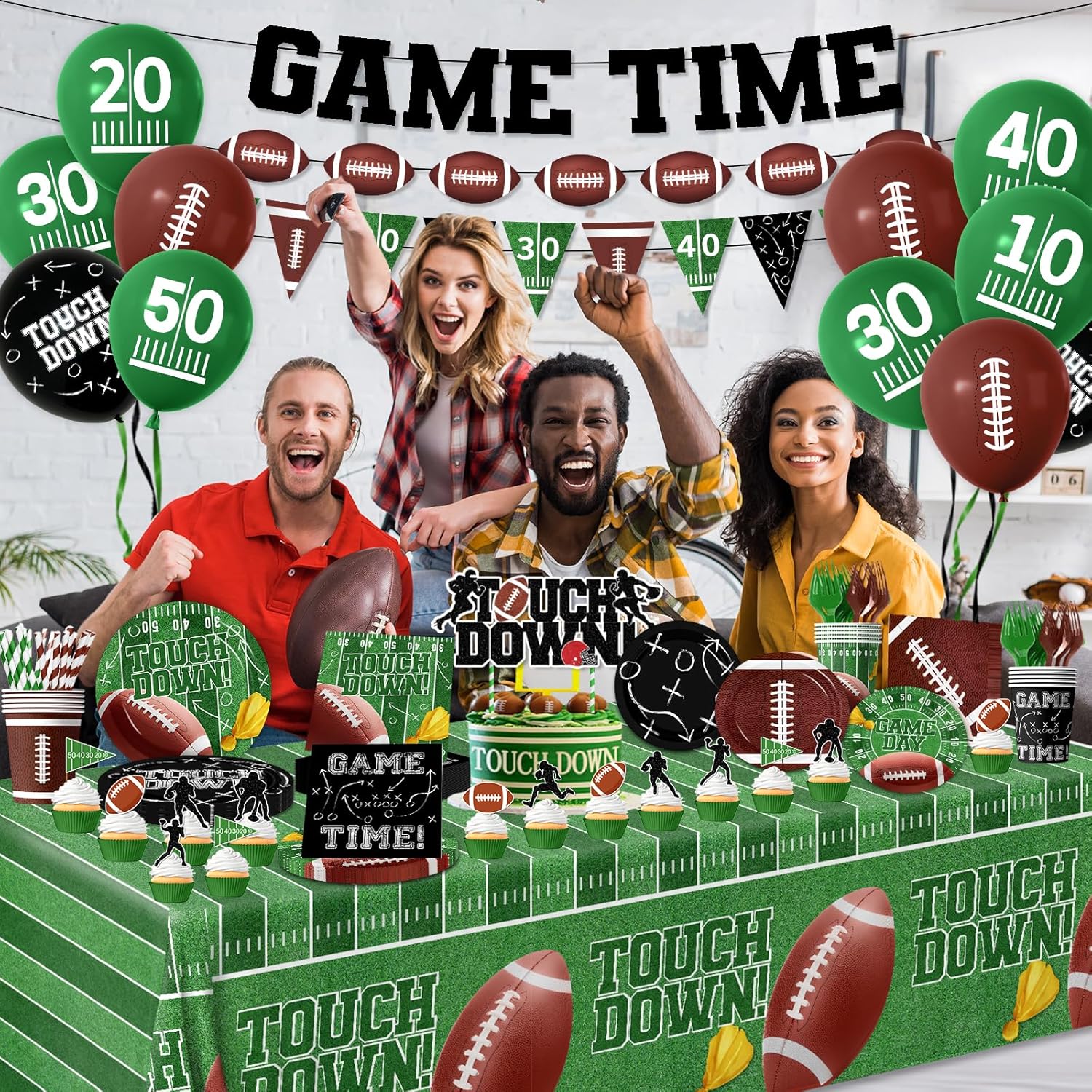 Football Party Supplies Kit Serve 24,Touchdown Plates,Napkins,Tablecloth,Banner,Balloon Football Birthday Party Decorations Tableware Set for Game Day Tailgate Decor - Image 5