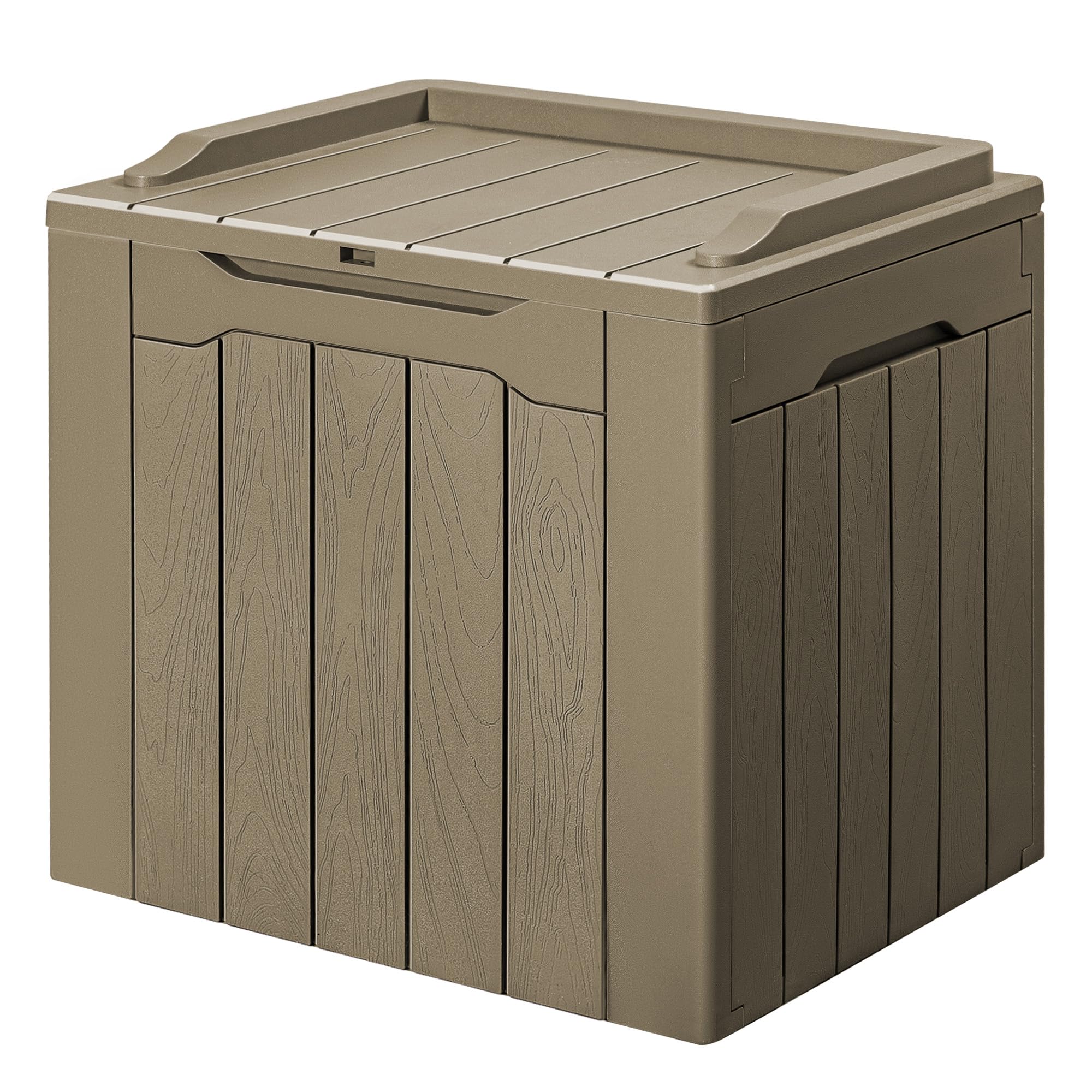 GUNJI 30 Gallon Small Deck Box Outdoor Waterproof Resin Storage Box Lockable Storage Container Outside Package Delivery Box (Beige)
