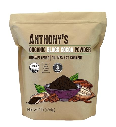 Anthony's Cacao negro orgánico en polvo, 1 libra, sin azúcar, procesado holandés, sin gluten, sin OMG