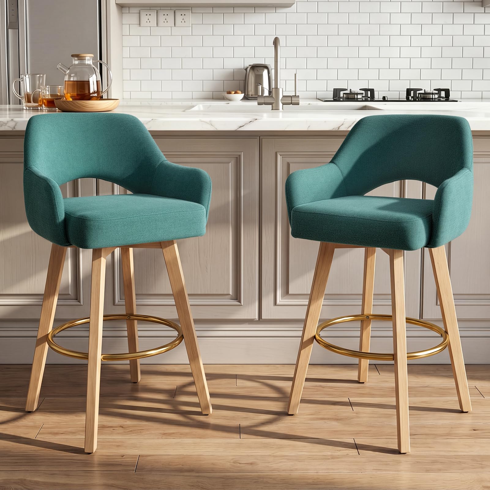 Warmiehomy Set of 2 Swivel Counter Height Bar Stools Chenille Modern Stools