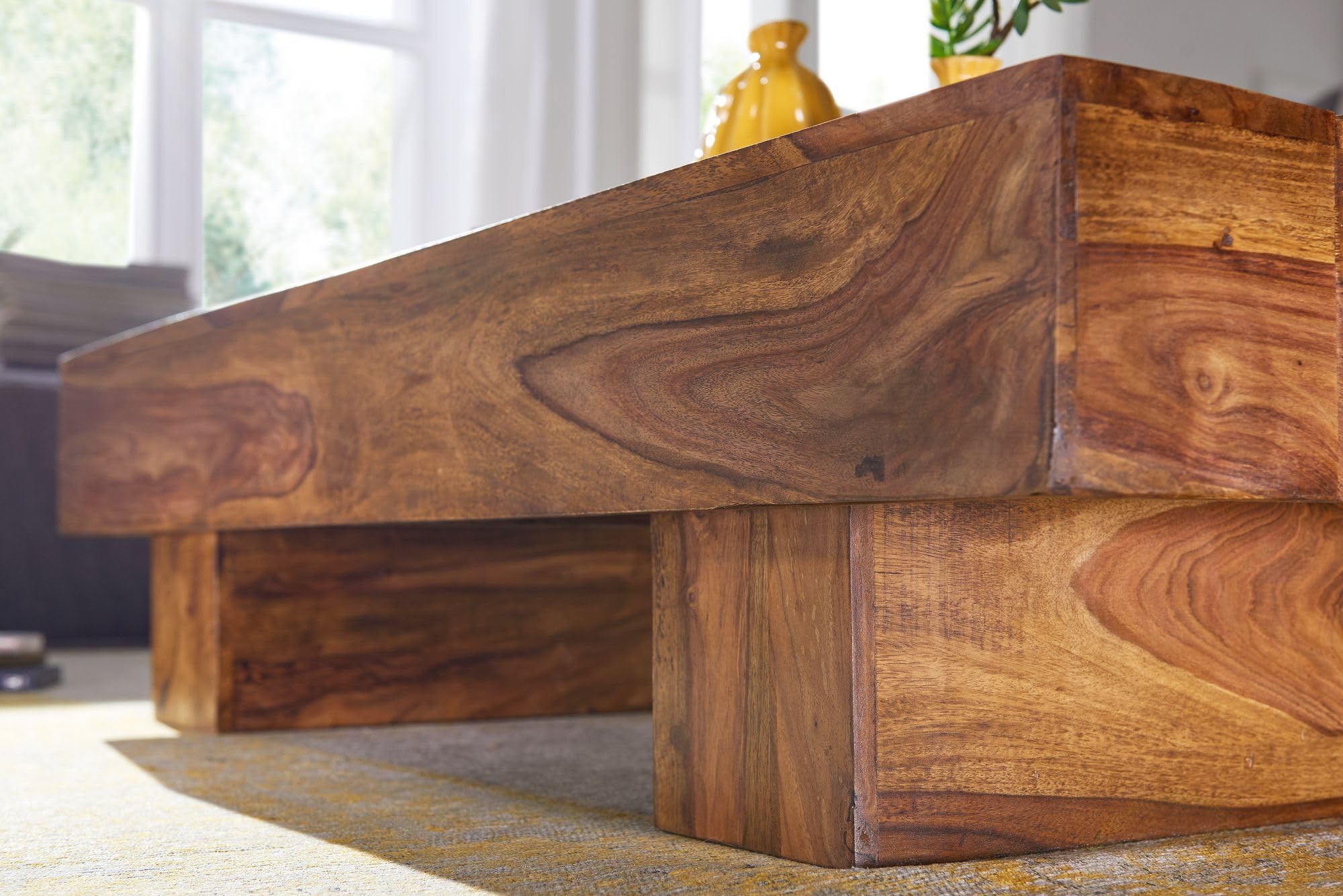 FineBuy Couchtisch 120x45x30 cm Sheesham Massivholz Braun, Block-Design