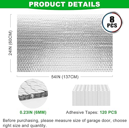Miniatura 2 de Paneles de aislamiento para puerta de garaje, lámina de aluminio reflectante de doble cara, protector de aislamiento térmico con 120 cintas