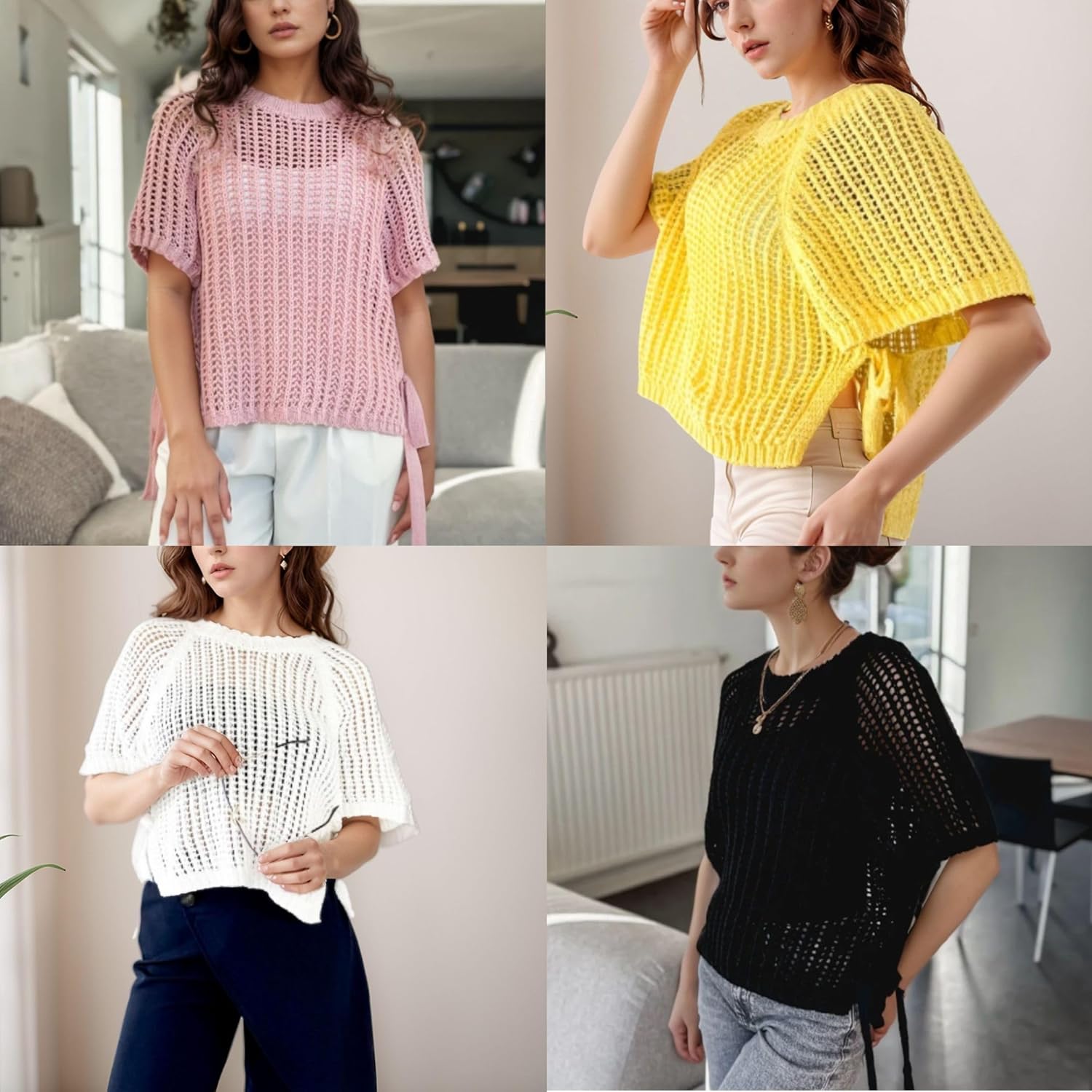 FindThy Women’s Chunky Cropped Sweater Vest Side Bow Tie Crew Neck Trendy Pullover Knit Tank Tops - Image 4