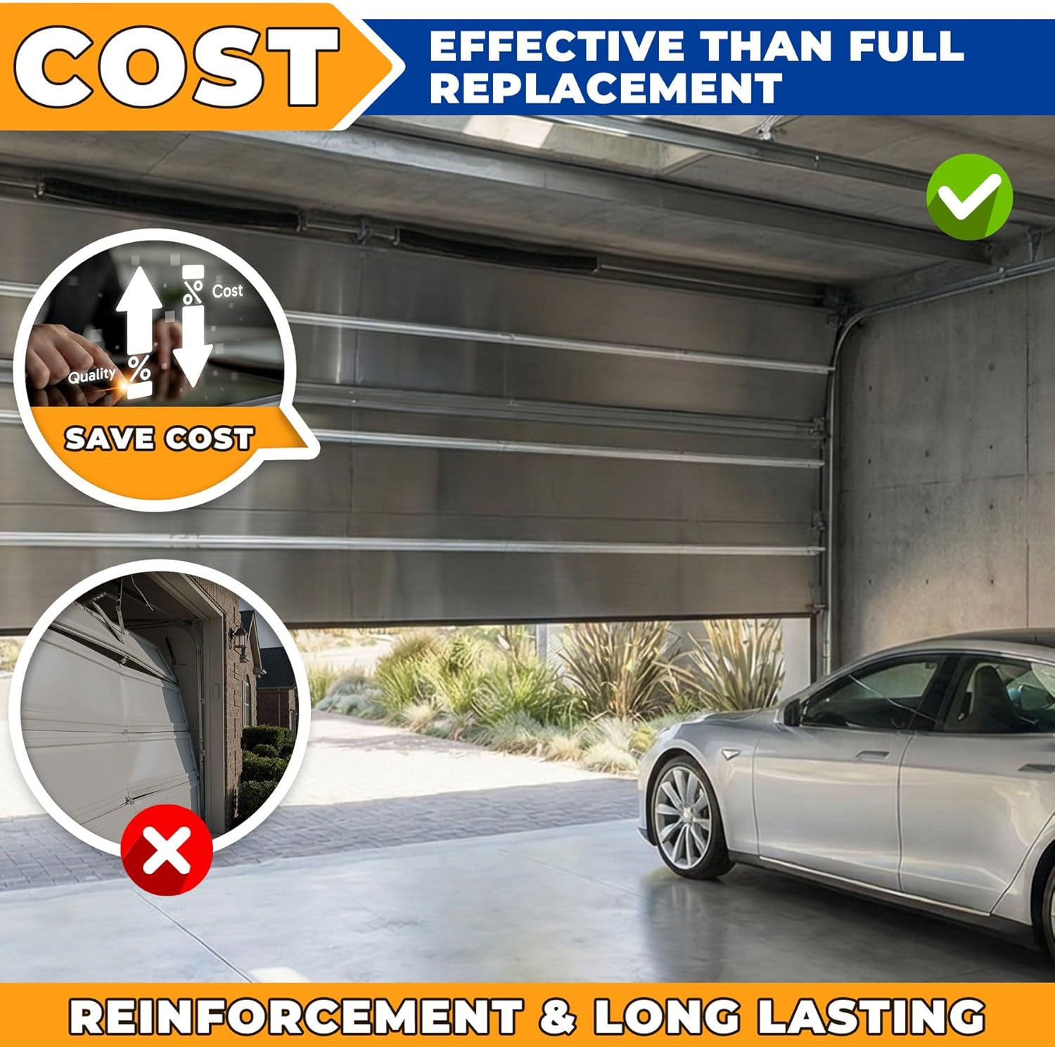 9 FT Garage Door Strut, Heavy Duty Steel Garage Door Reinforcement Strut, Garage Door Hurricane Brace Kit, DIY & Professional Installation