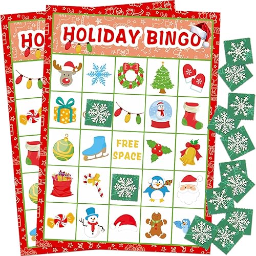 Fancy Land - Juego de bingo de Navidad para niños 24 jugadores suministros para fiestas