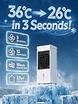 Portable Air Conditioner, 12 Speeds, Wide Oscillation, XL Water Tank, 8 Ice Packs, Evaporative Air Cooler, Swamp Cooler Air Conditioner Portable, Personal Air Conditioner Air Cooler for Room Bedroom
