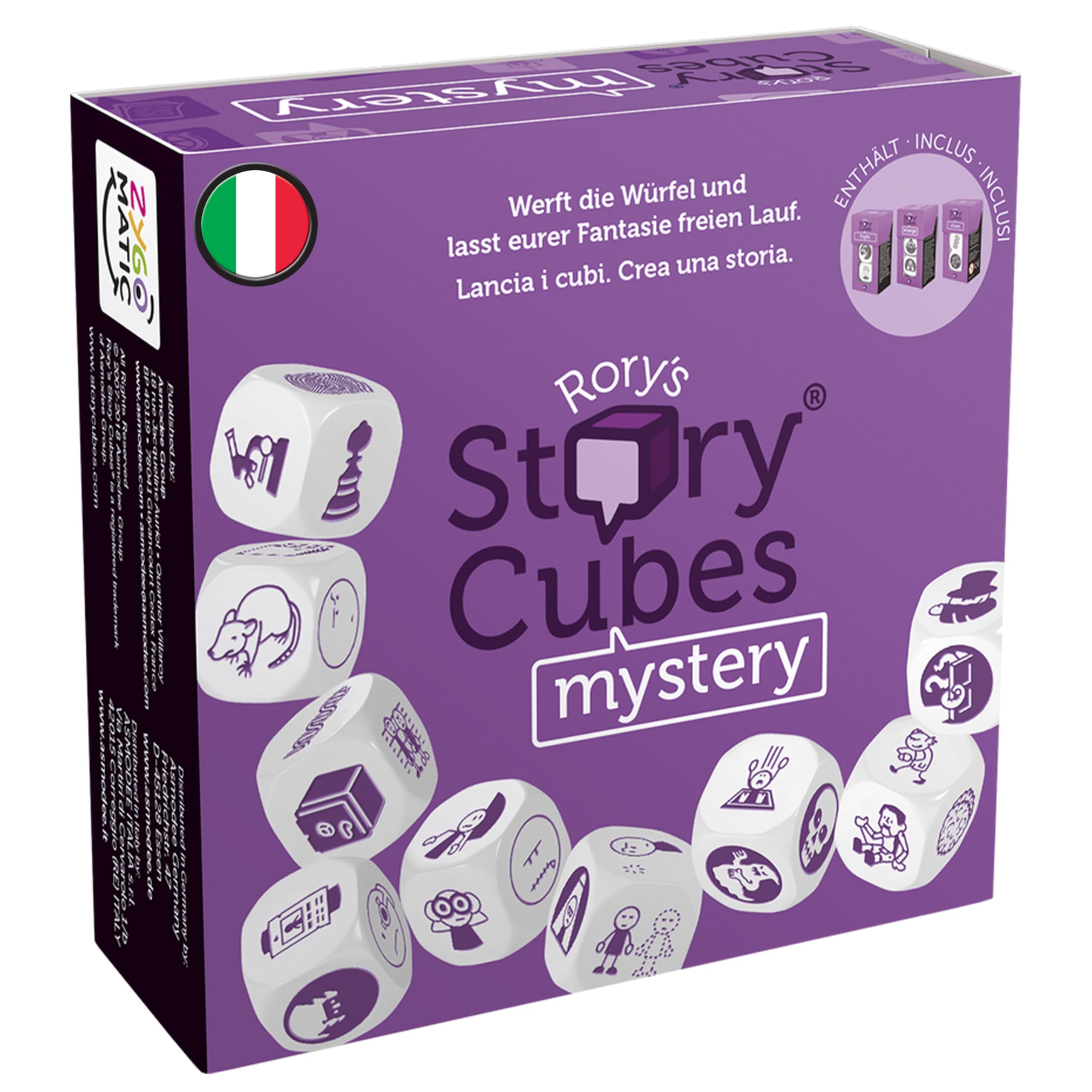 Asmodee Italia Rory's Story Cubes Mistery (Purple), Dice Game for Making Stories, Italian Edition, 8079