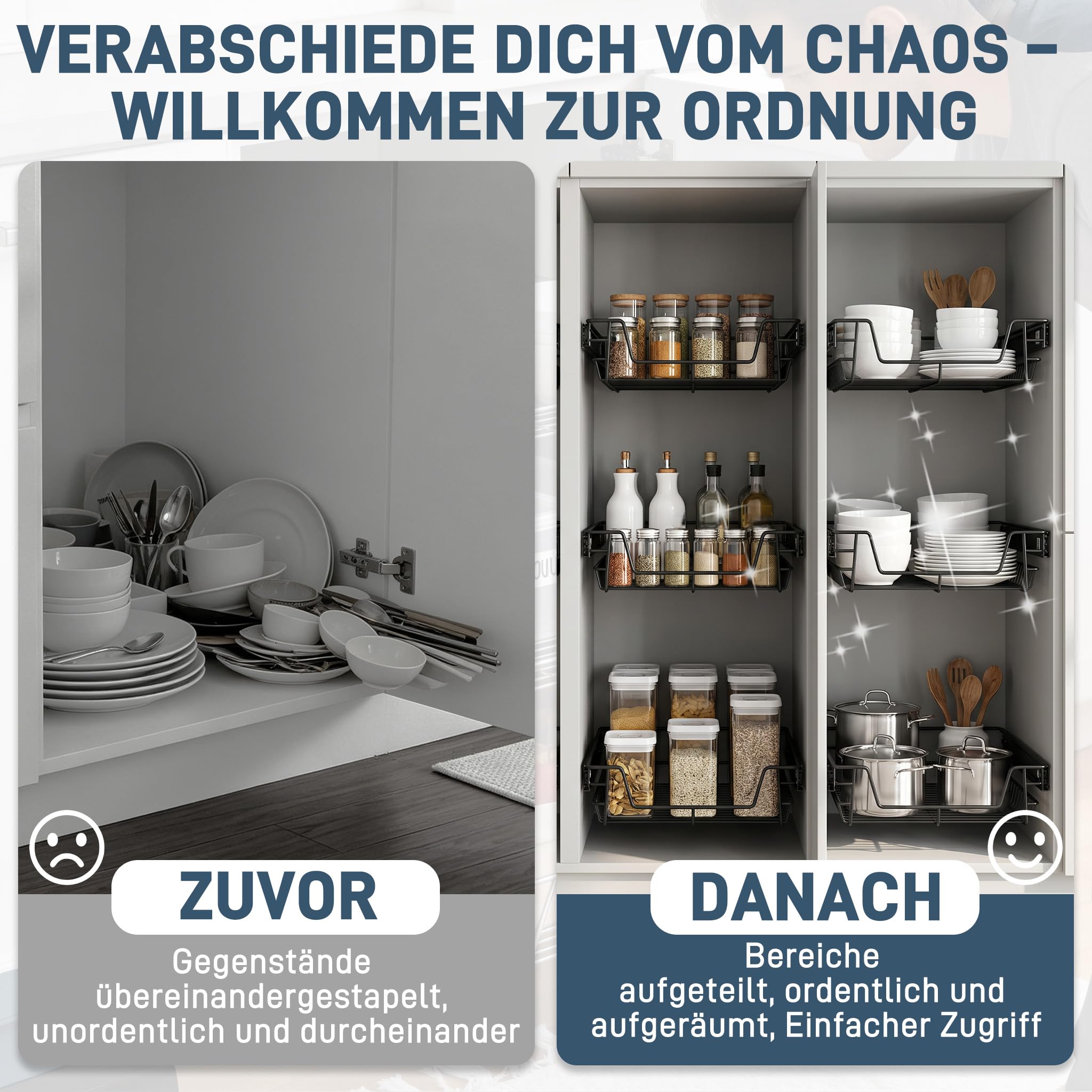 FIVMEN Ausziehbare Schublade Küche 2x 50cm Metall Teleskopschublade mit Schienen, Schublade Korbauszug Geräuscharm Küchen Organizer für Küche Badezimmer Abstellraum, Schwarz