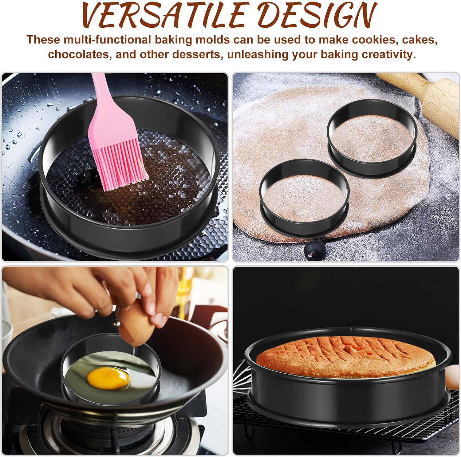 VICASKY 10 Pcs Stainless Steel round Cake Rings with Double Rolled Edges Design, Easy to Use Pastry Rings for Home Baking, Egg Mold for Breakfast Sandwiches and Cookie Baking