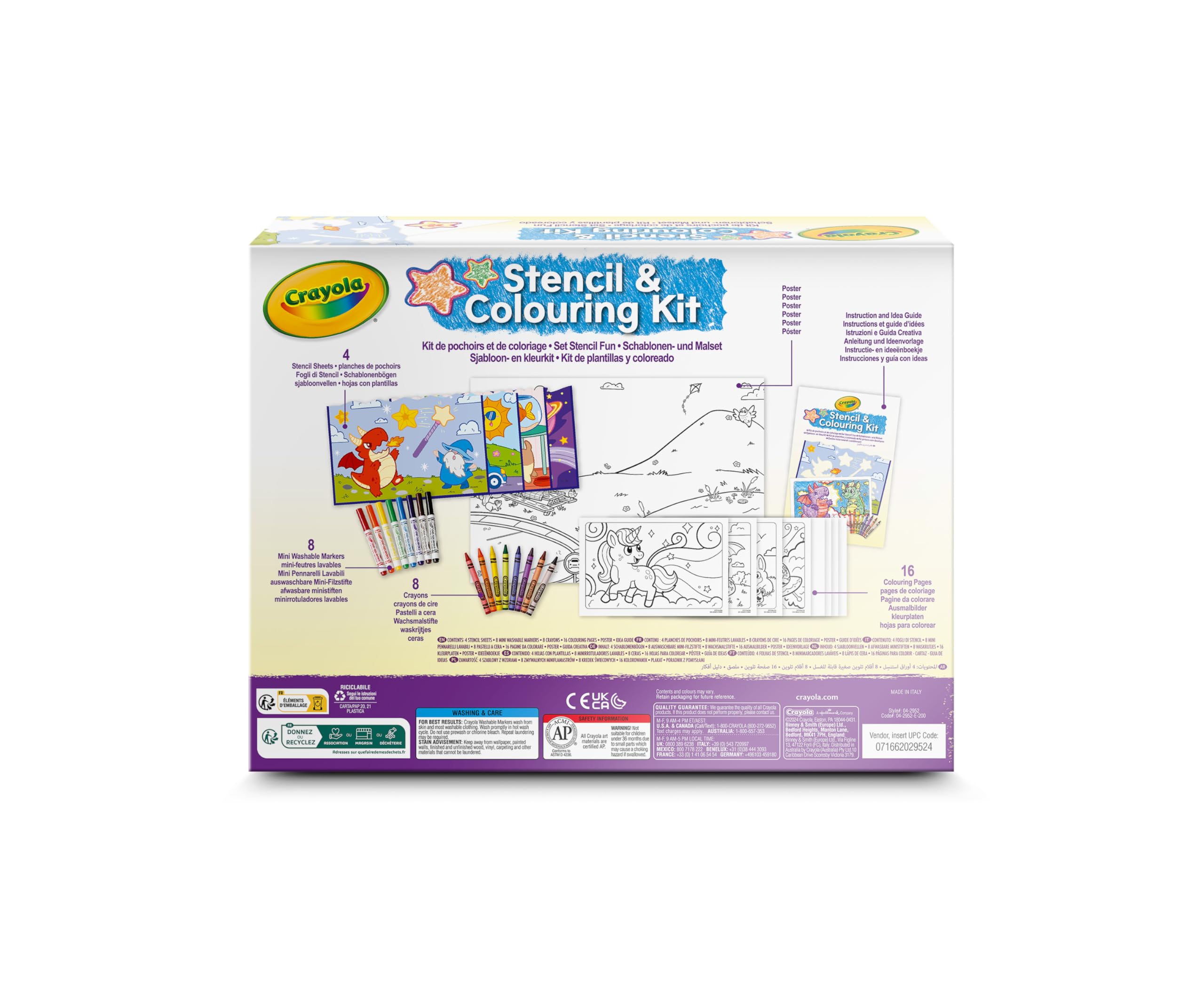 CRAYOLA - Stencil Fun Set, kreatywna aktywność dla dzieci z markerami i kredą woskową, od 5 lat, 04-2952