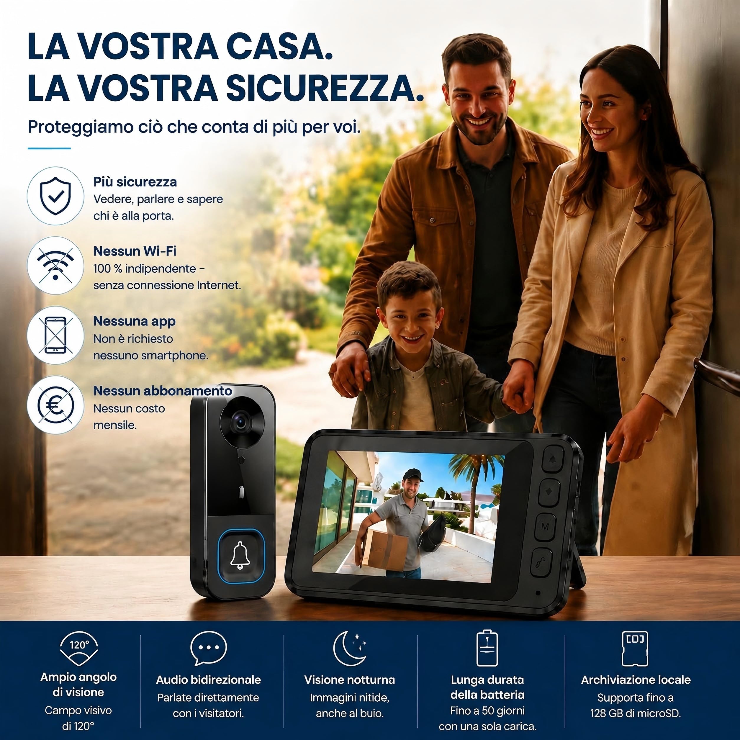 Videocitofono Campanello Senza Fili da Esterno con Schermo IPS 4,5'' Telecamera HD che Supporta la Visione Notturna a Infrarossi, Audio Bidirezionale Campanello Senza Fili Nessun WiFi o Abbonamento