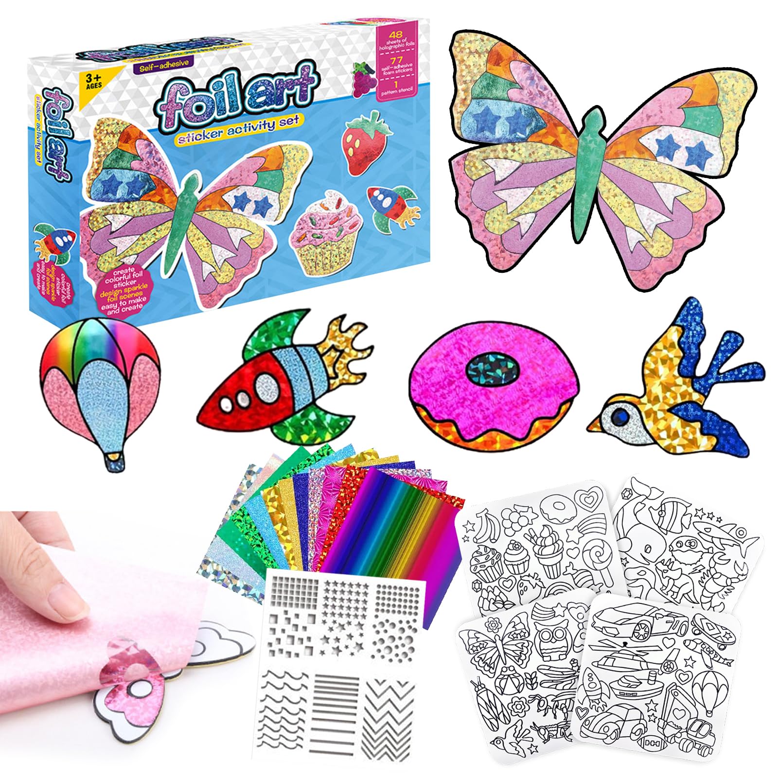 Foil Art for Kids - Kit de bricolage pour enfants - Kit de bricolage - Film de transfert à paillettes - Kit de bricolage amusant - Mallette de bricolage - Kit de