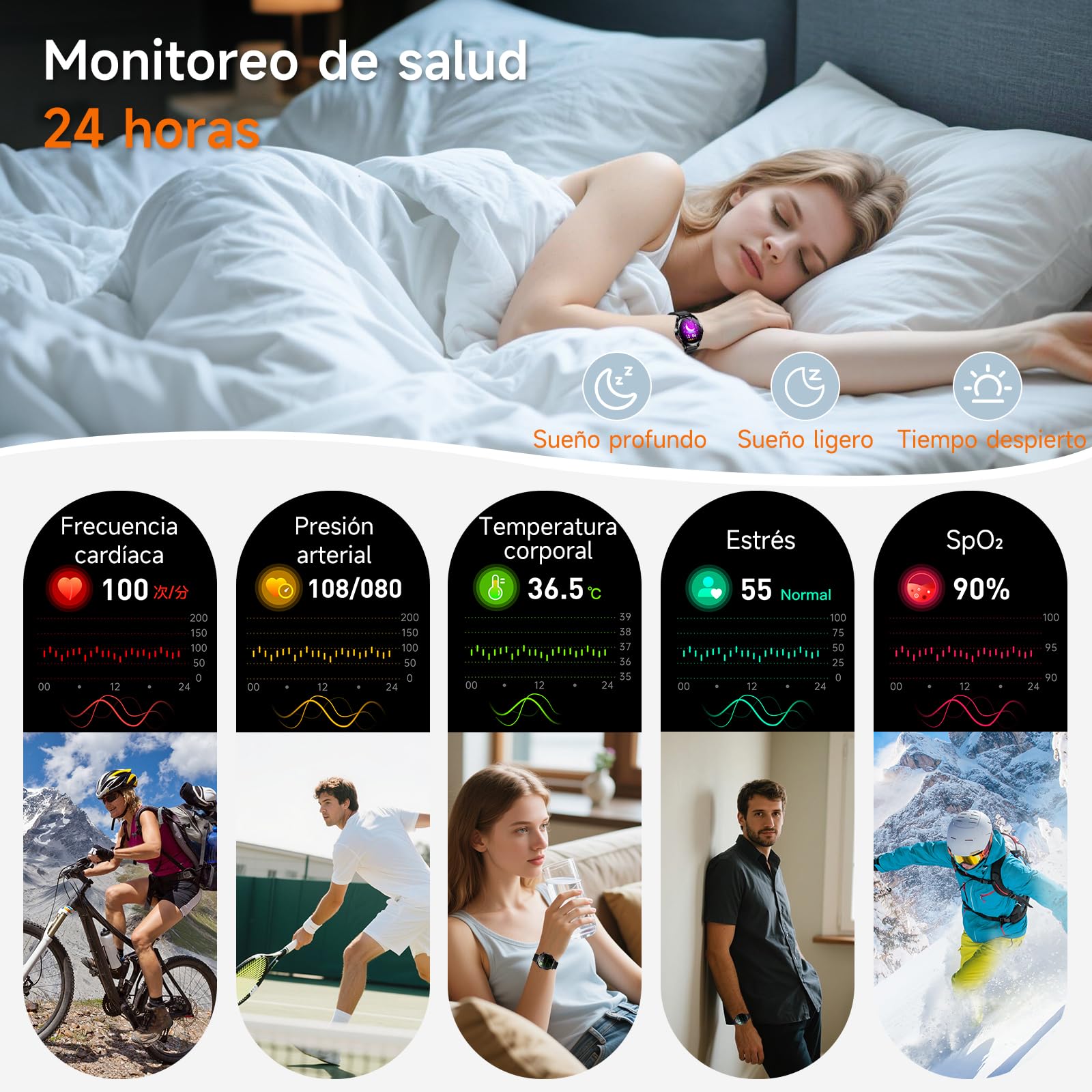2026 Nuevo ECG Reloj Inteligente Hombre con HRV/BMI, 1.43“ AMOLED Smartwatch con 24H Pulsómetro SpO2 Monitor de Sueño, Pulsera Actividad para Android iOS