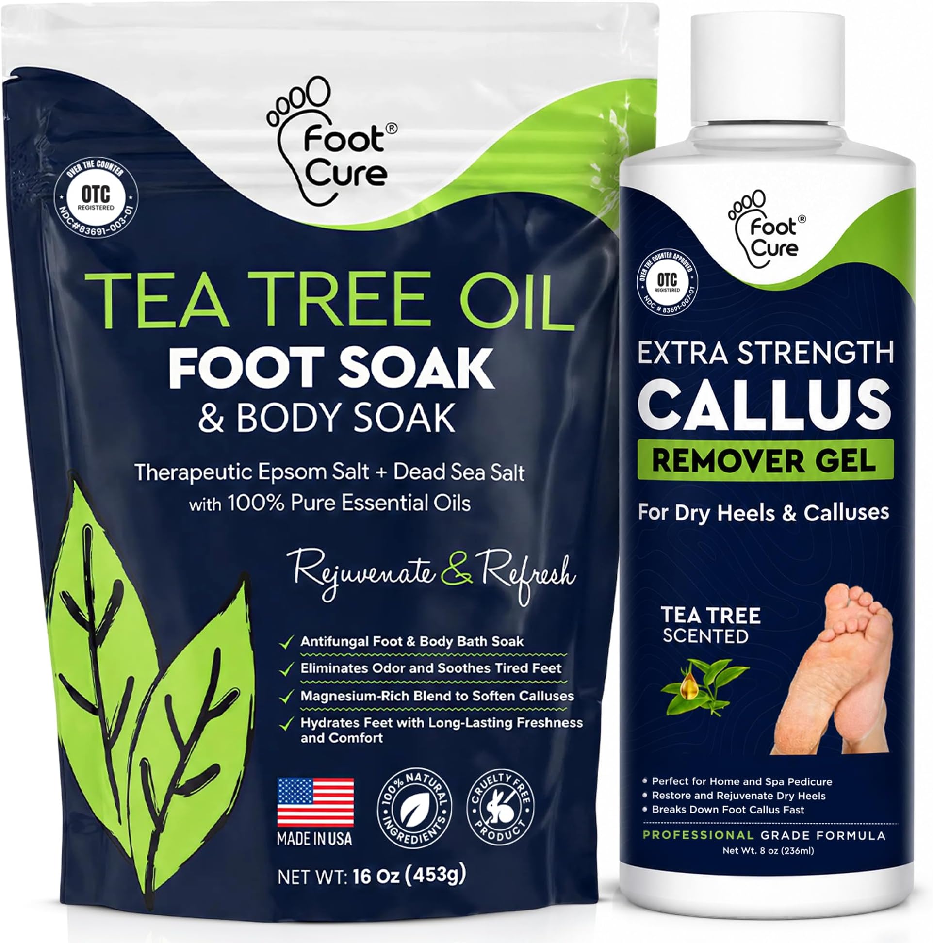 Tea Tree Foot Soak & Callus Remover Gel Kit - Extra Strength Callus Remover Gel & Foot Soak With Epsom Salts For Calluses, Dry Cracked Heels, Toenail - Pedicure for Tired Feet