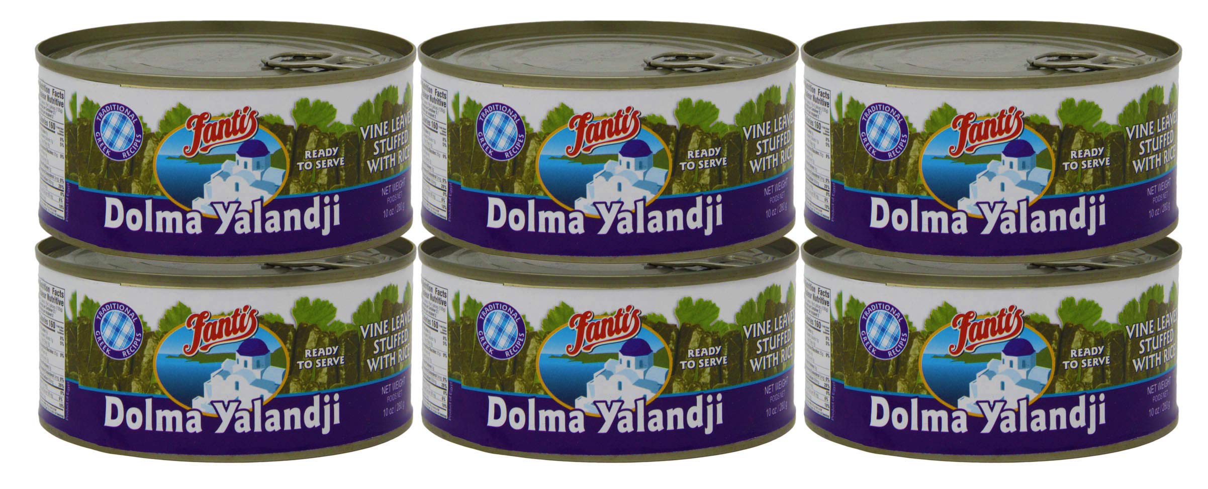 Fantis Dolmas Stuffed Grape Leaves, vine leaves stuffed with rice, ready to eat meals - Mediterranean meal in a can pure wraps cooked rice, tasty food for a great snack 10 Ounce (Pack of 6)