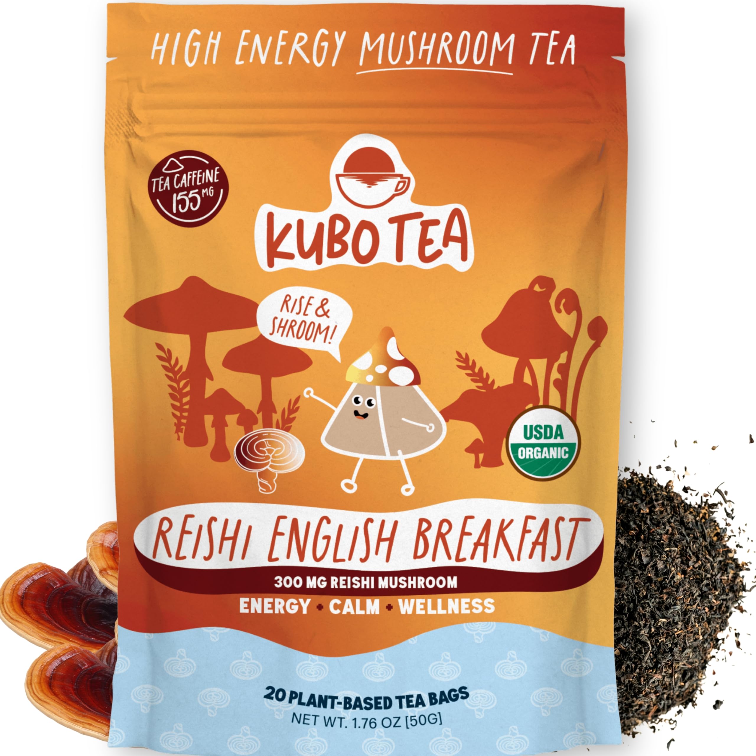 Amazon.com : High Caffeine Mushroom Tea (155 mg) – Kubo Tea