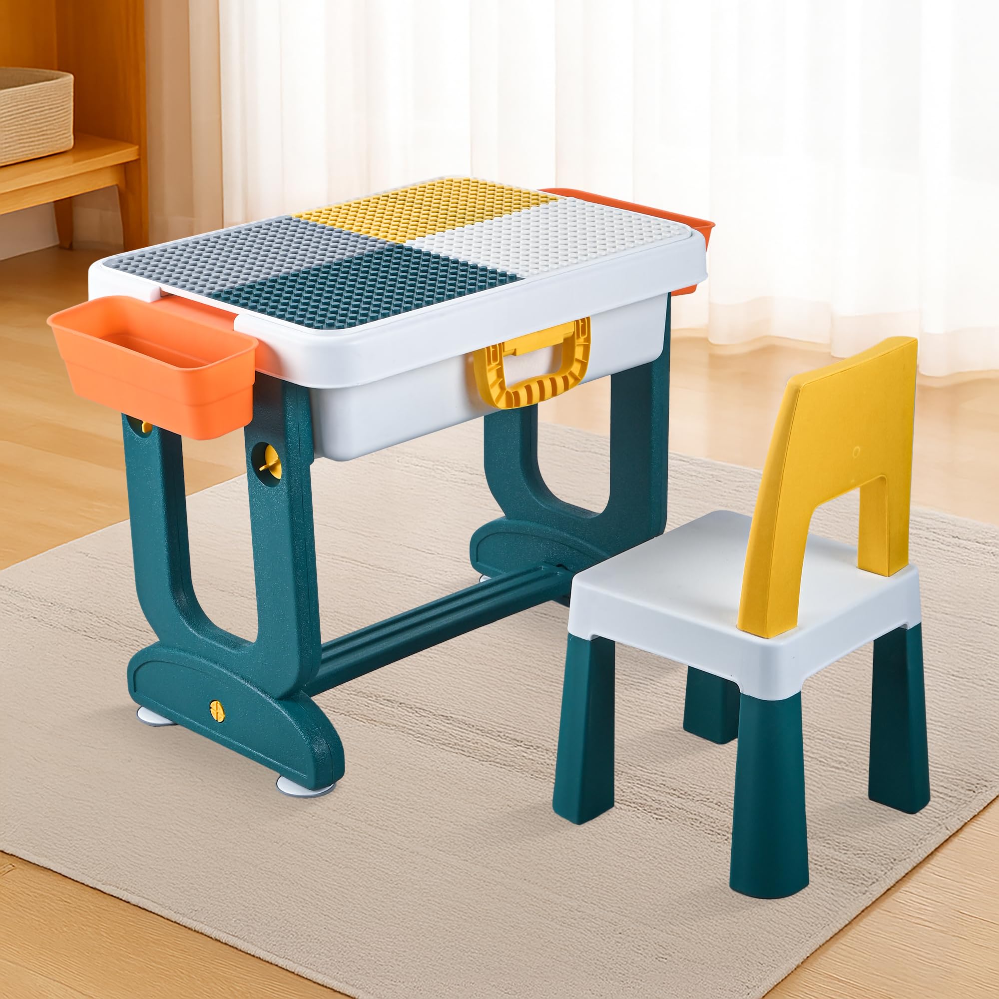 Kuber Industries Plastic Kids Study Table and Chair Set | 4 in 1 Multi-Functional Learner and Study Desk for Children 3-8 Years | Weight Capacity Upto 45 Kg | Yellow & Green