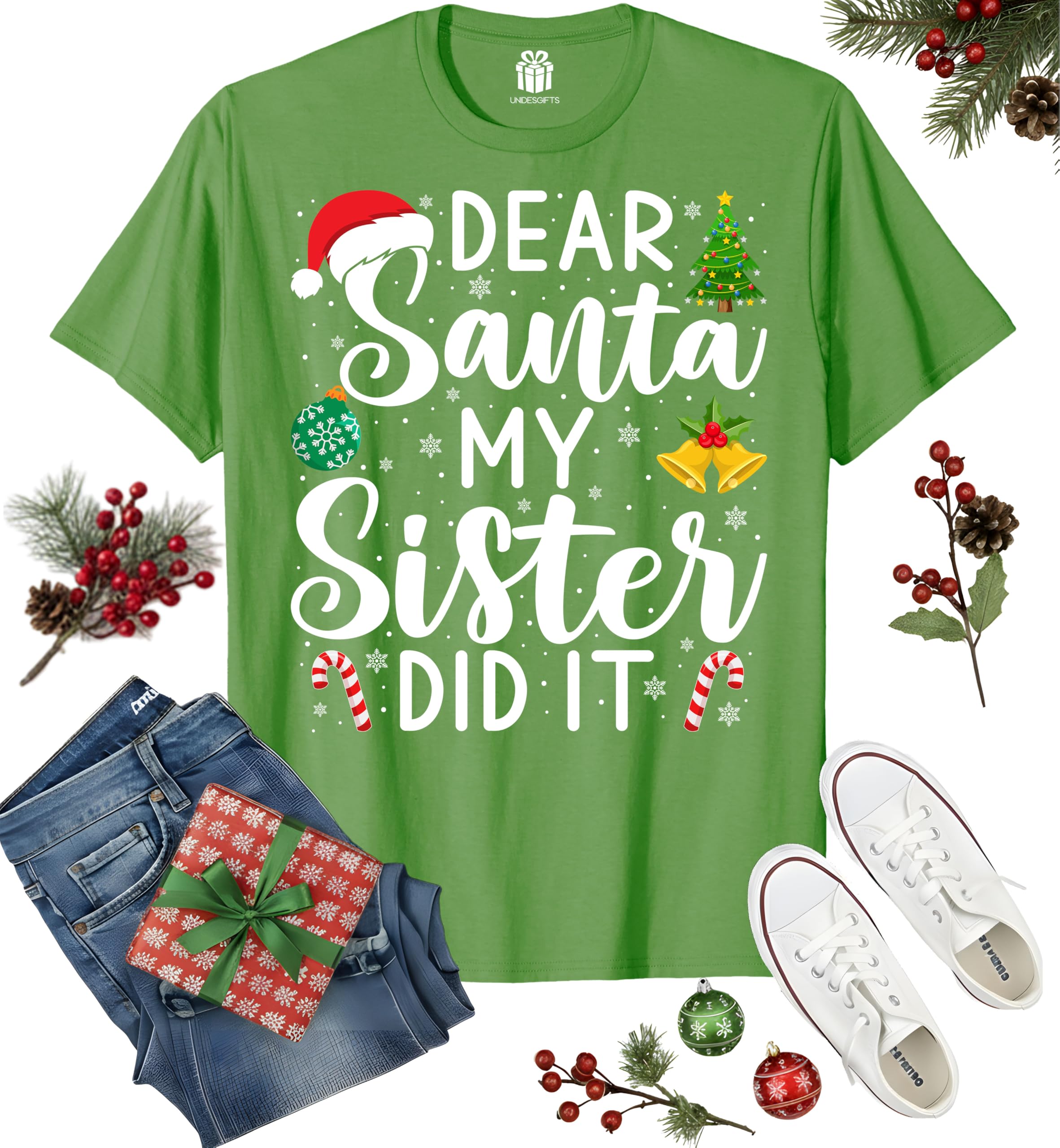 Dear Santa My Sister Did It Funny Christmas Matching Xmas Shirt for Youth Boys Girls Kids Toddler Son Daughter