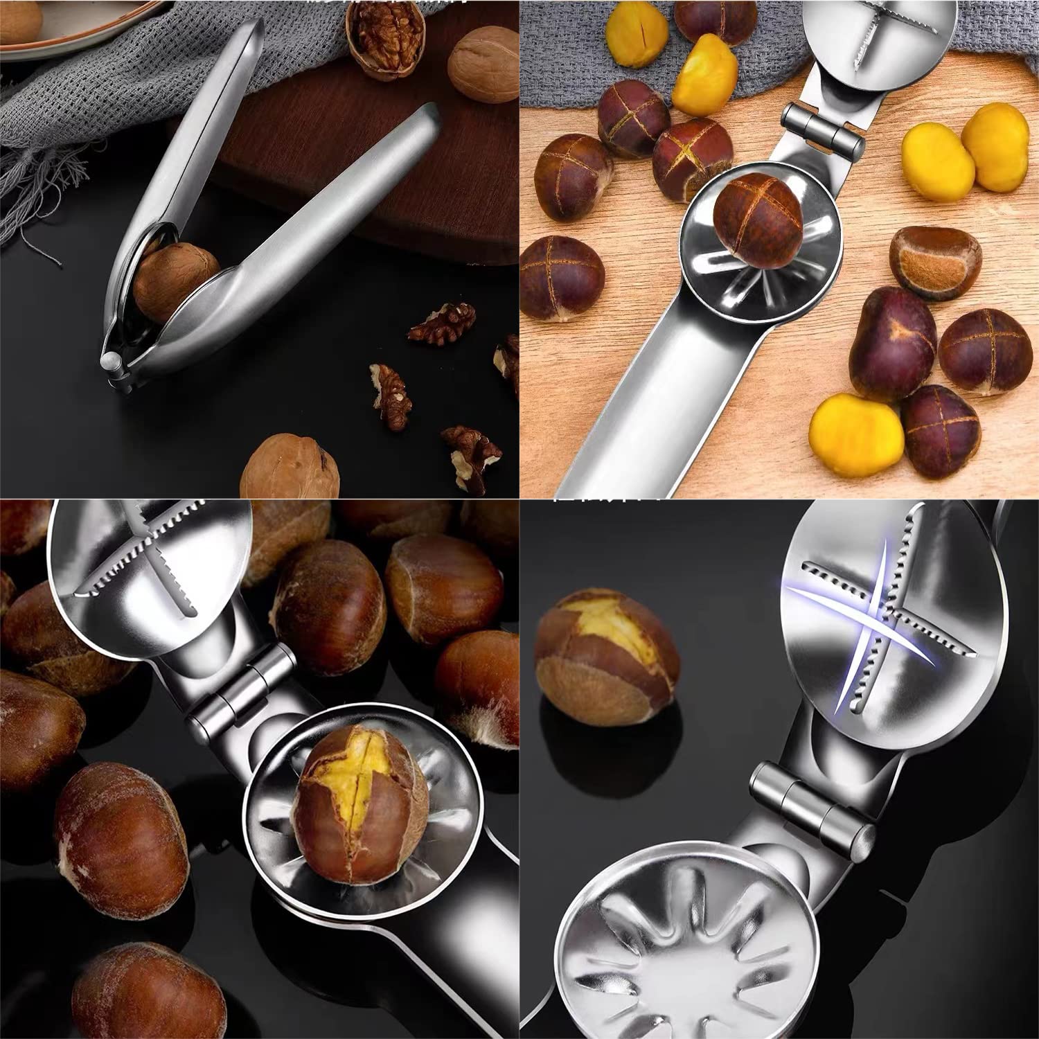 May Huang Châtaigne Clip, Pince a Chataignes, Inoxydable Pince à Châtaigne, Ouvre Chataigne, Multifonctionnels Outil de Cuisine pour Châtaignes pour Châtaignes, Noisettes et d'autres (Noir