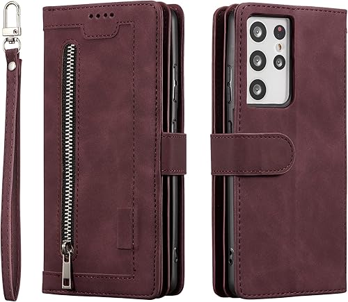 Miniatura 198 de UEEBAI Funda para Samsung Galaxy S21 FE 5G, 9 ranuras para tarjetas, cartera de cuero retro a prueba de golpes, con correa de mano, ranuras